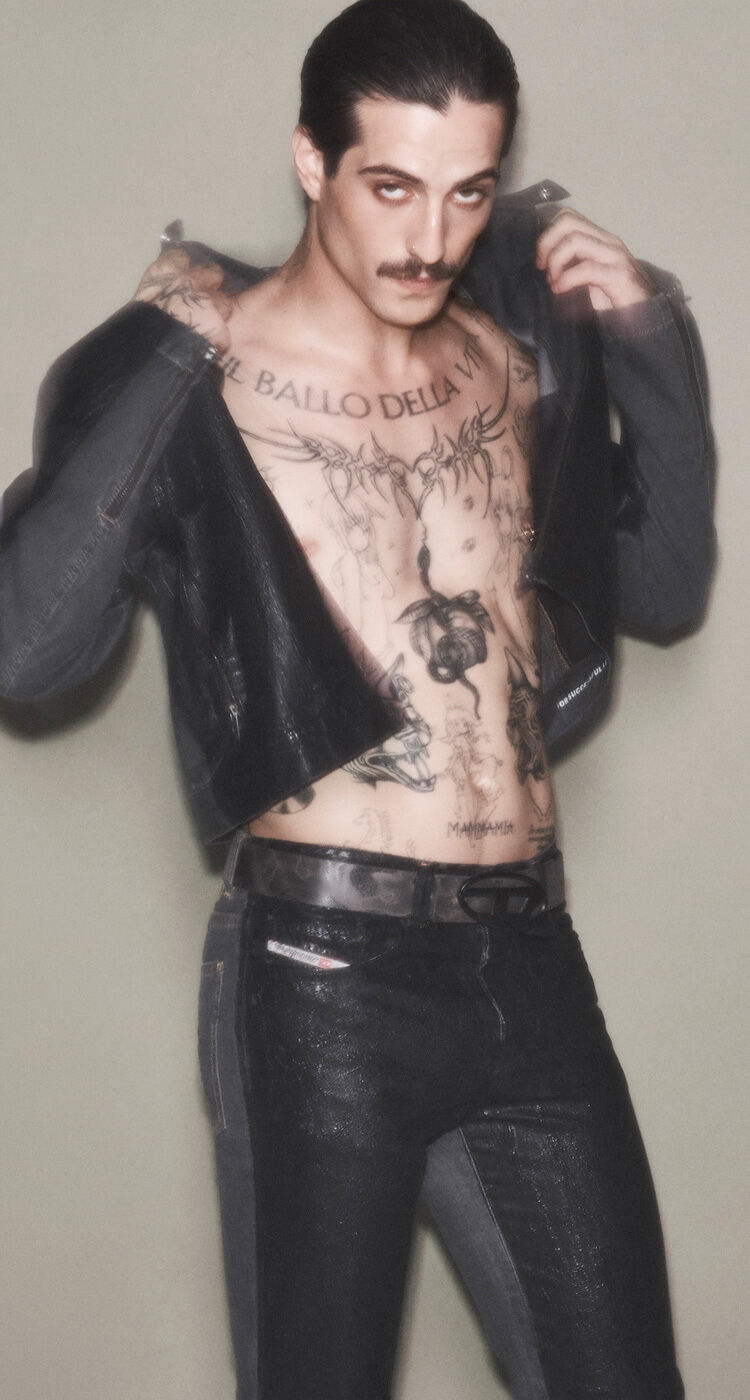 Damiano David wearing his capsule created in collaboration with Diesel