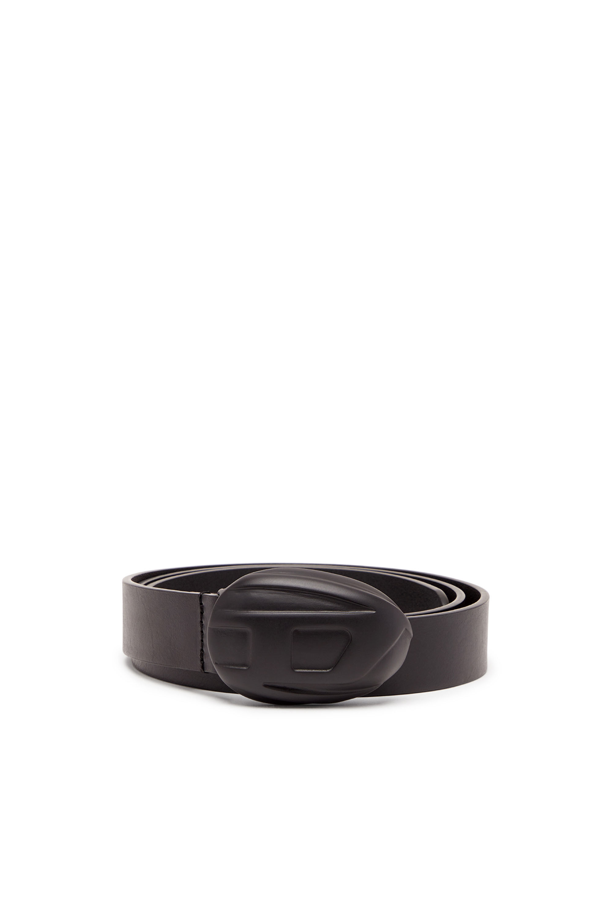 Diesel - B-1DR-POD, Man Leather belt with oval D buckle in Black - Image 1