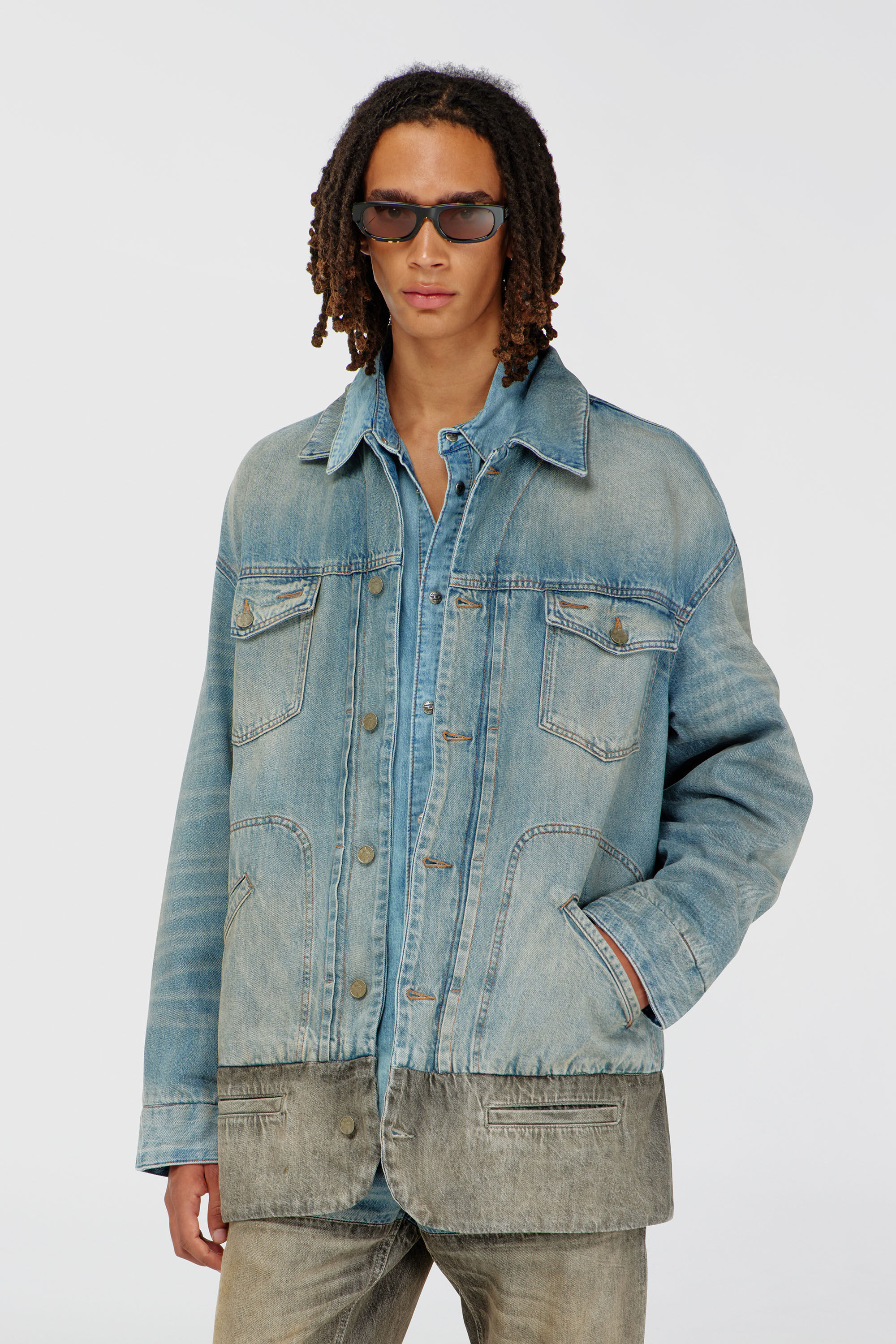 Diesel - D-ARI-S, Man's Denim jacket with contrast hem in Blue/Grey - 3
