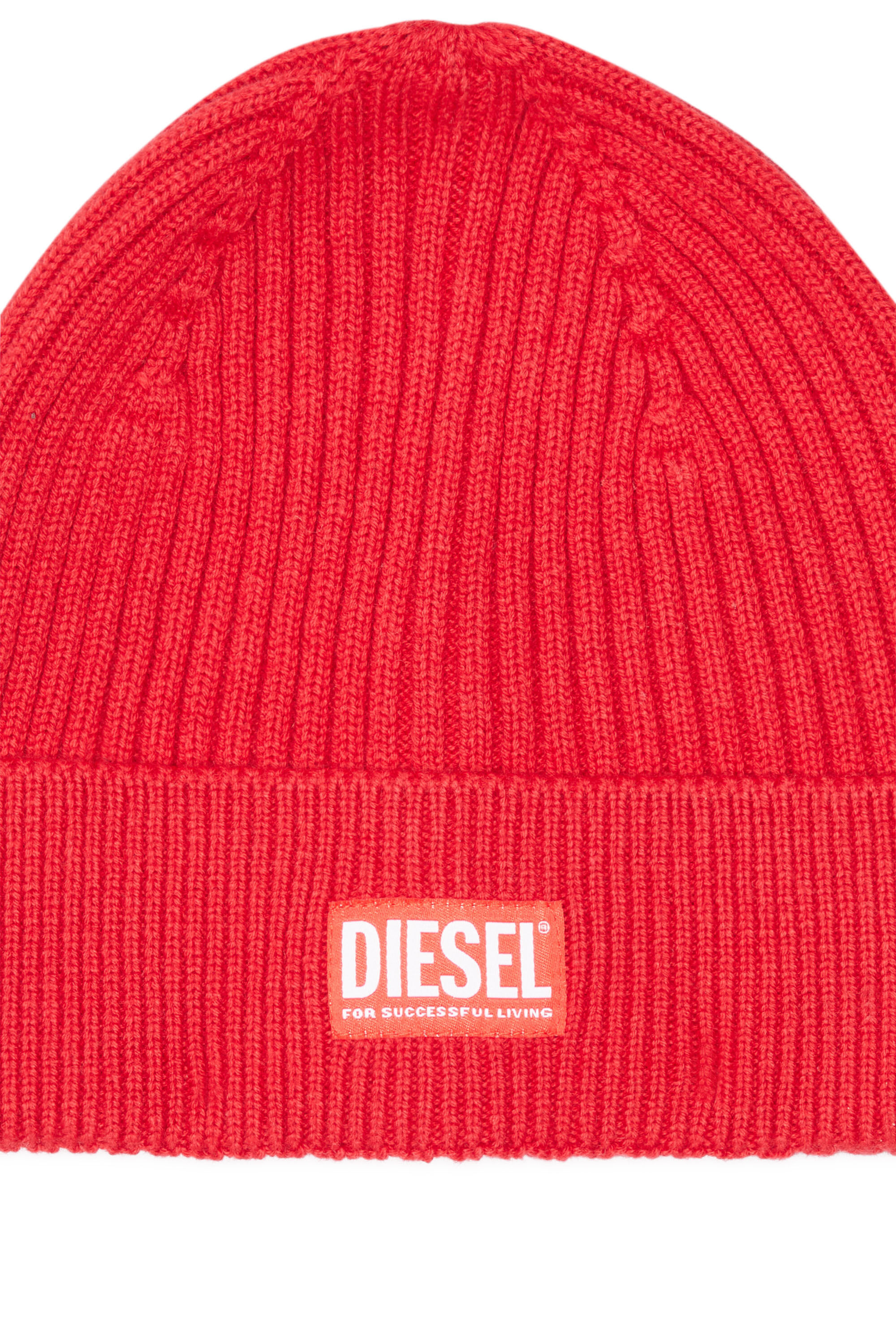 Diesel - K-CODER-H 2X2, Unisex Ribbed beanie with logo patch in Red - Image 3