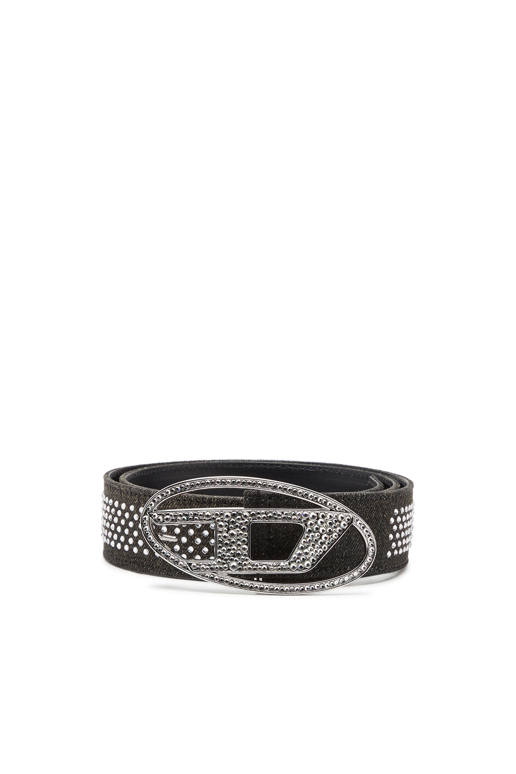 Diesel - B-1DR STRASS, Woman Denim and leather belt with rhinestones in Black - Image 1
