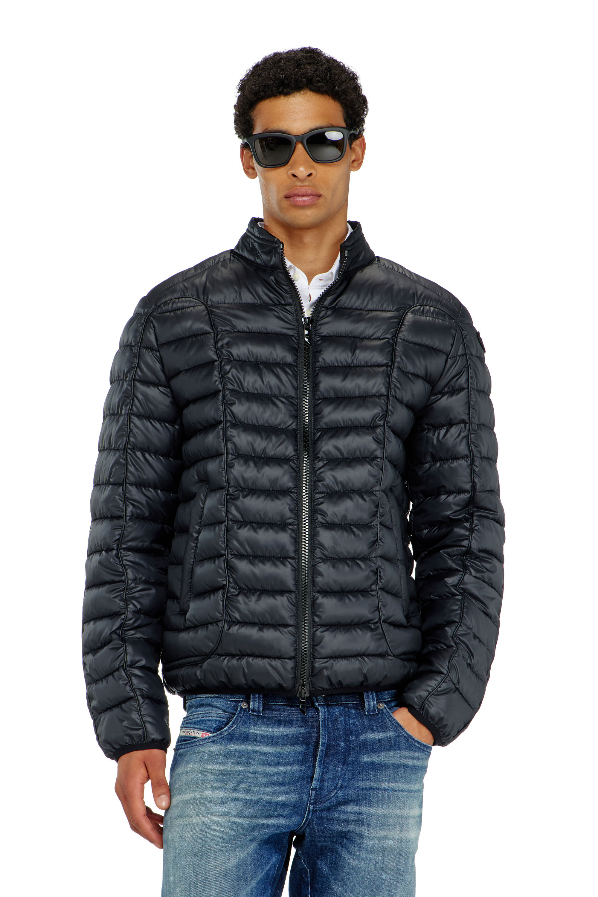 Diesel - W-PILOT-WRD, Man's Biker-style puffer jacket with tonal piping in Black - 3