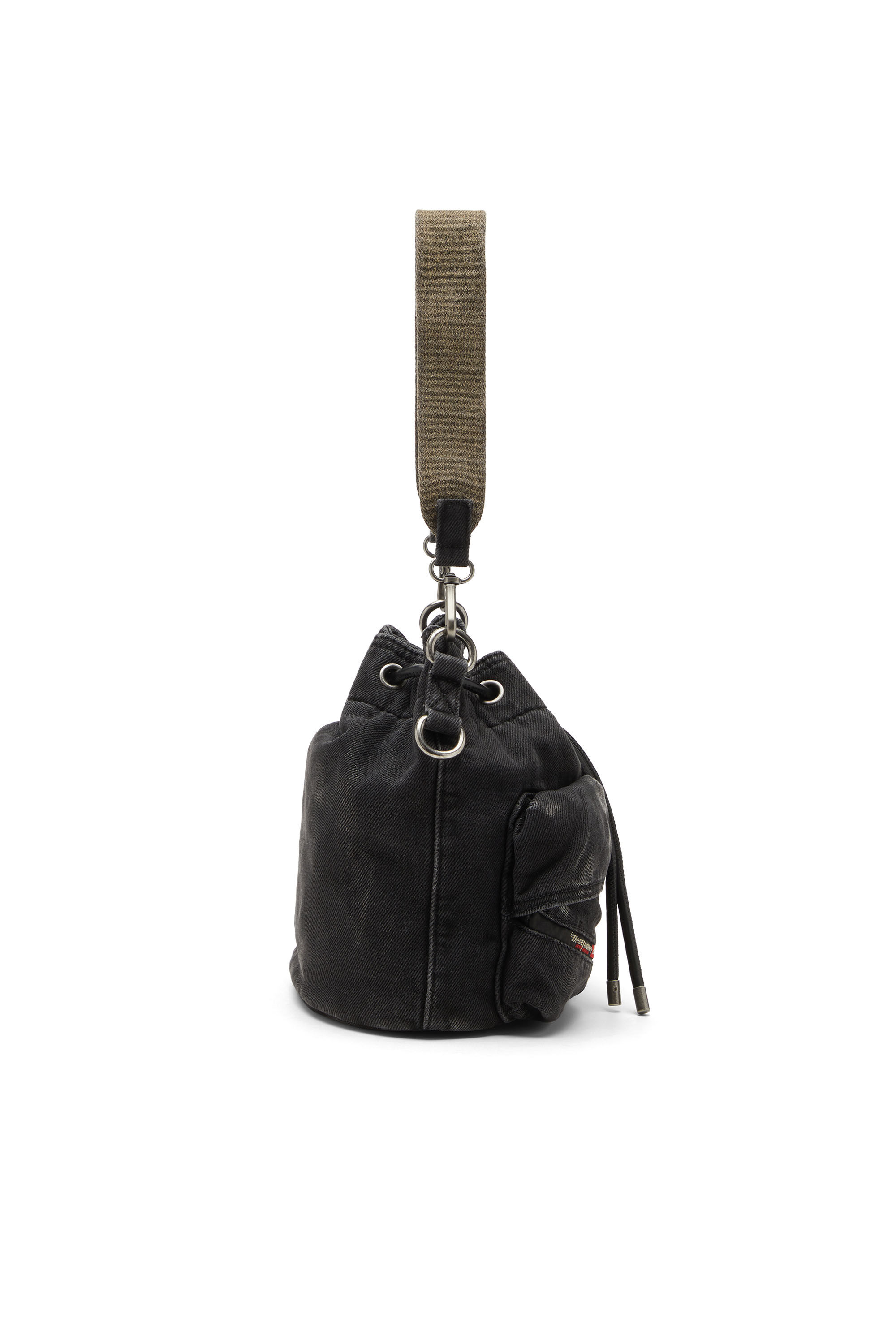 Diesel - MULTI-PKTS BUCKET X, Unisex's Multi-Pkts-Multipocket bucket bag in washed denim in Black - 3