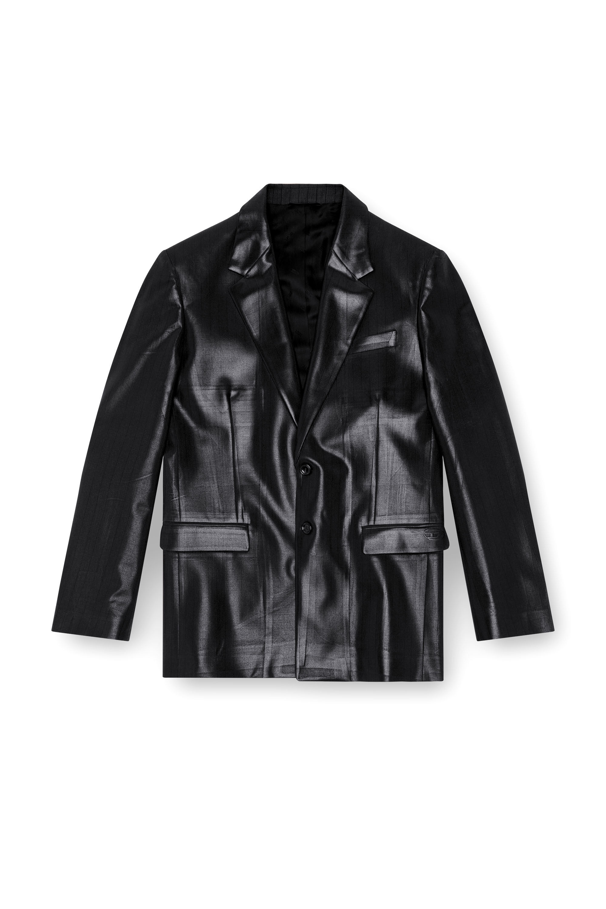 Diesel - J-STANLEY, Man Pinstripe blazer with coated front in Black - Image 2