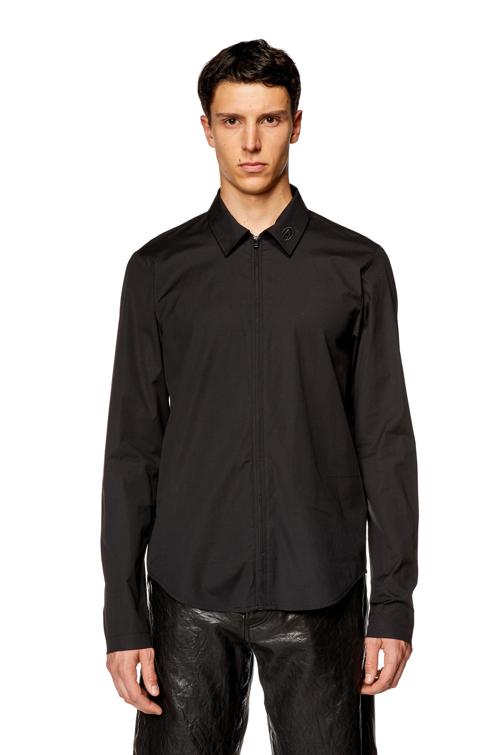 Diesel - S-STUCK, Man Logo-embroidered zip shirt in Black - Image 3