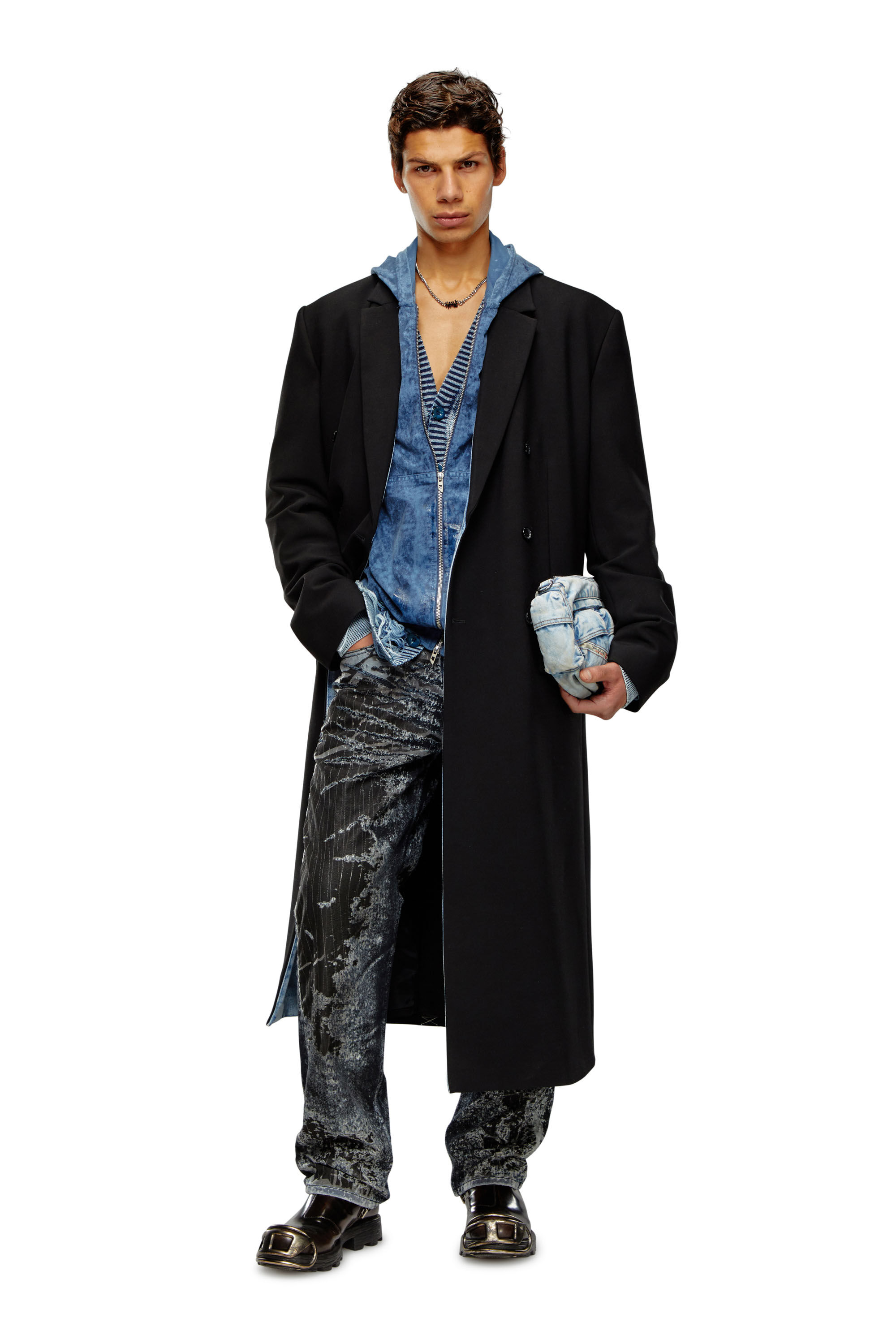 Diesel - J-RITZ, Man Longline cool wool coat in denim detail in Black - Image 3