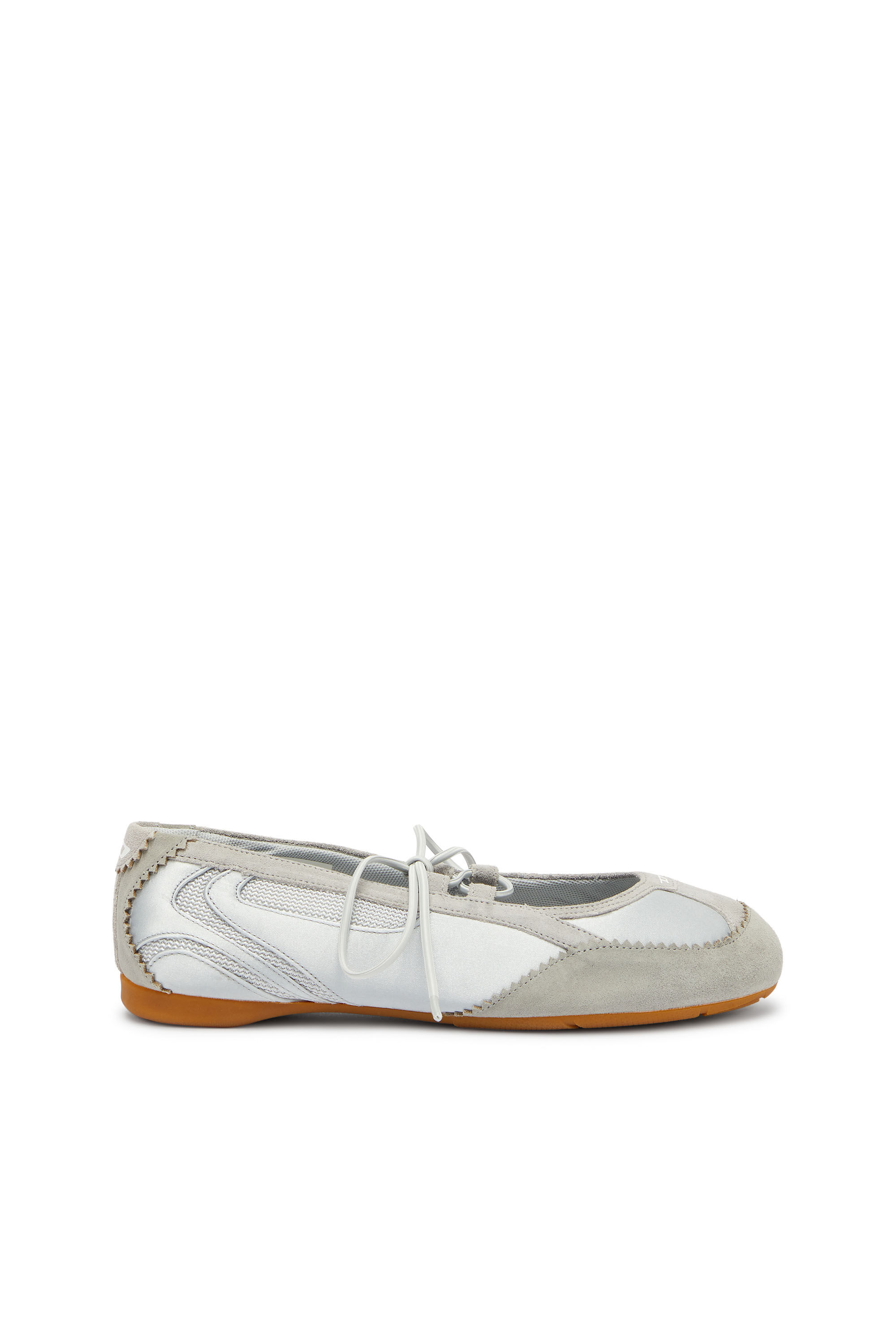 Diesel - D-MILE BALLERINA LACE UP II W, Woman's D-Mile - Lace-up ballerina flats in leather and mesh in Light Grey - 1