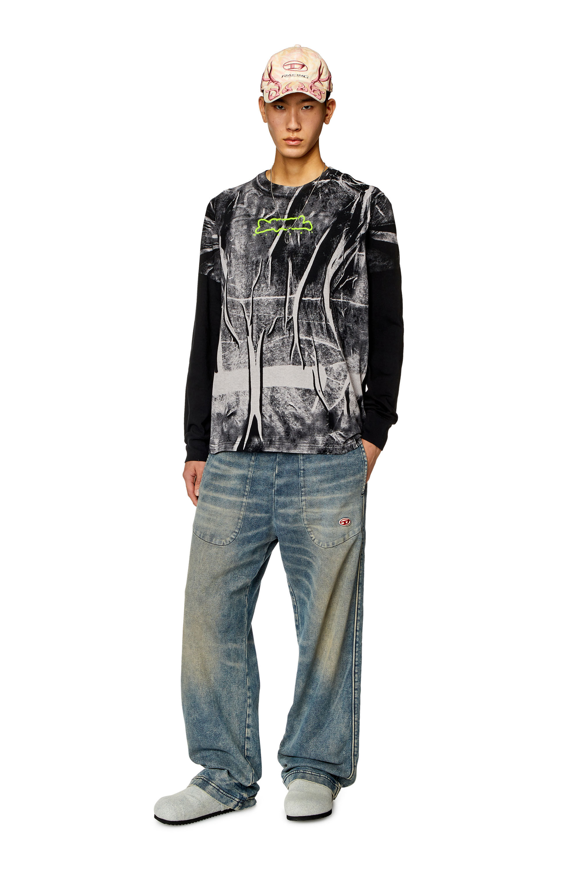 Diesel - T-JUST-LS-N, Man Long-sleeve T-shirt with crease-effect print in Multicolor - Image 1