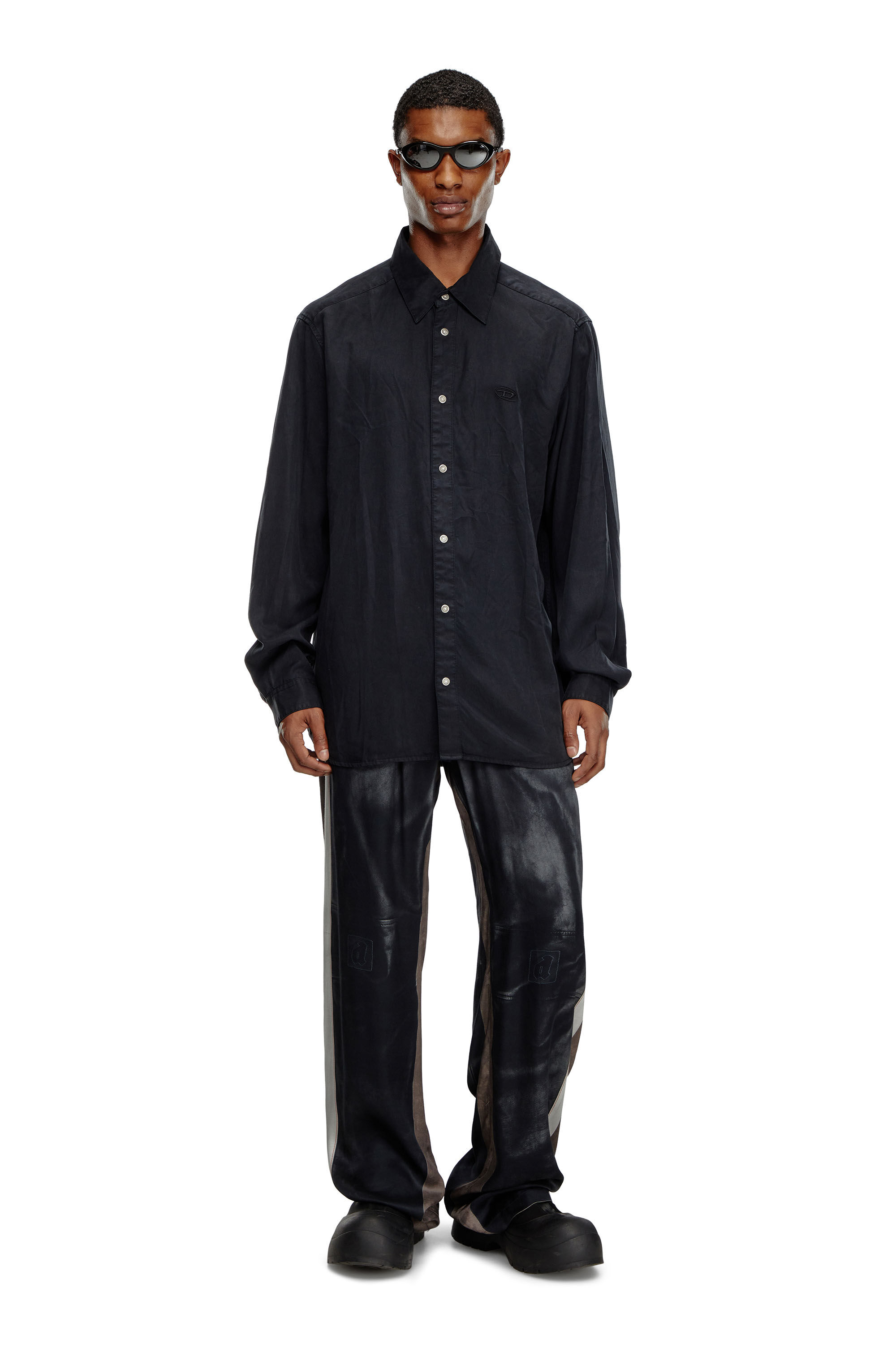 Diesel - P-AFTER, Man Viscose pants with leather-effect print in Black - Image 1