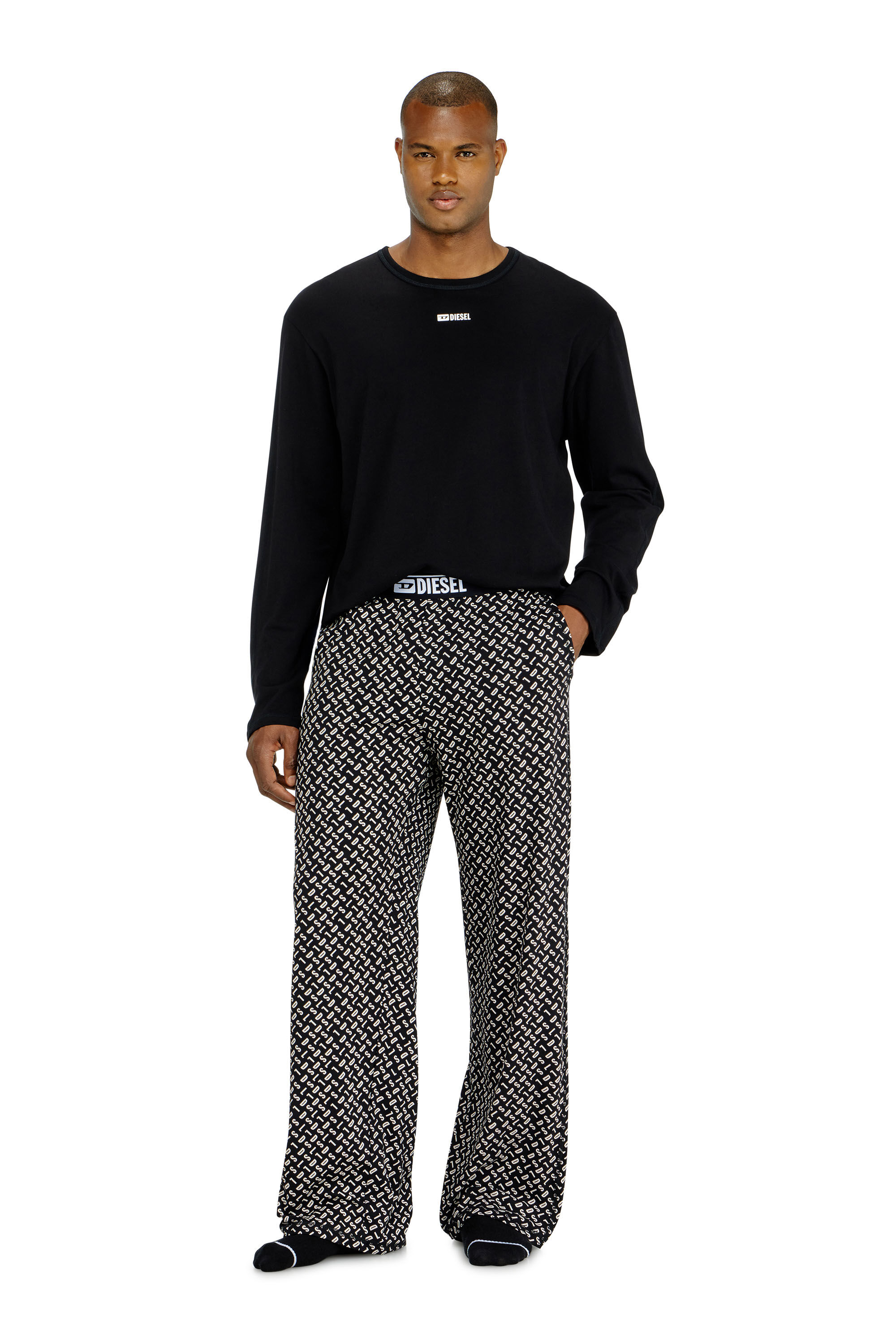 Diesel - SET-NOLAN-D-BOX, Man's Pyjama set in cotton with printed bottoms in Black/White - 1