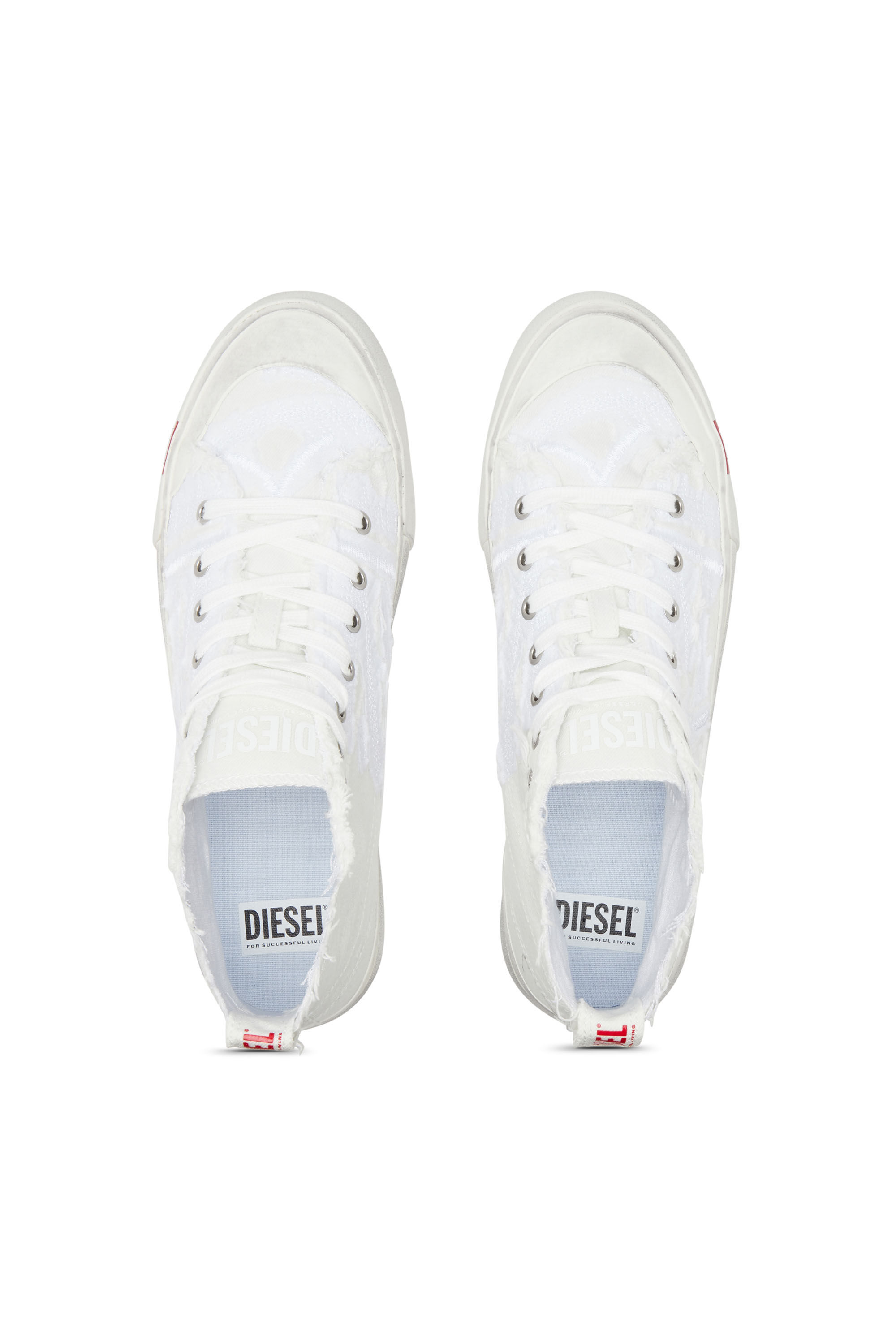 Diesel - S-ATHOS MID, Man S-Athos Mid-Destroyed gauze and denim high-top sneakers in White - Image 4