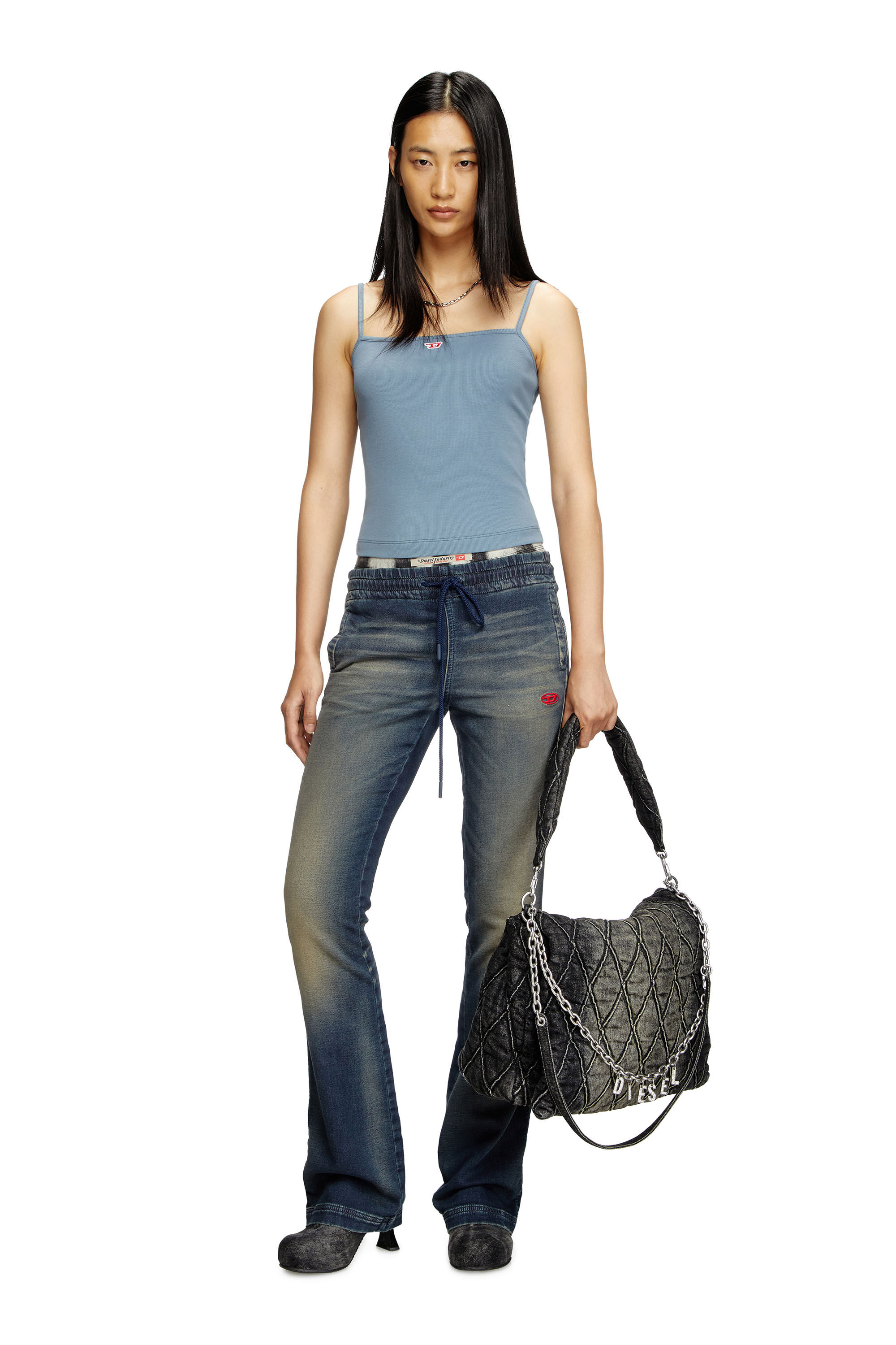 Diesel - T-HOP-D, Woman's Cami top with embroidered D patch in Light Blue - 1