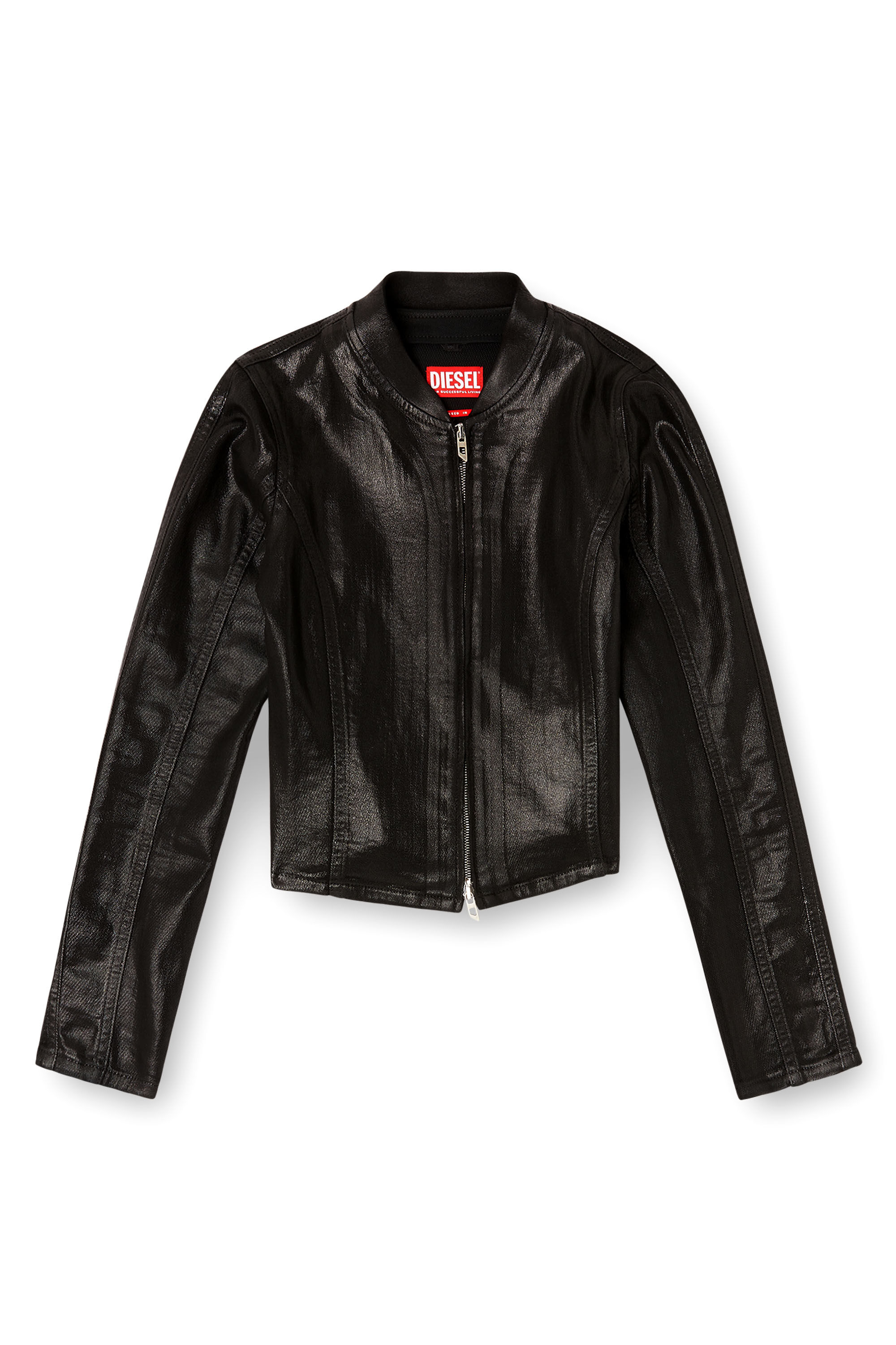 Diesel - DE-GARY-D JOGG, Woman's Cropped jacket in shiny coated JoggJeans in Black - 2