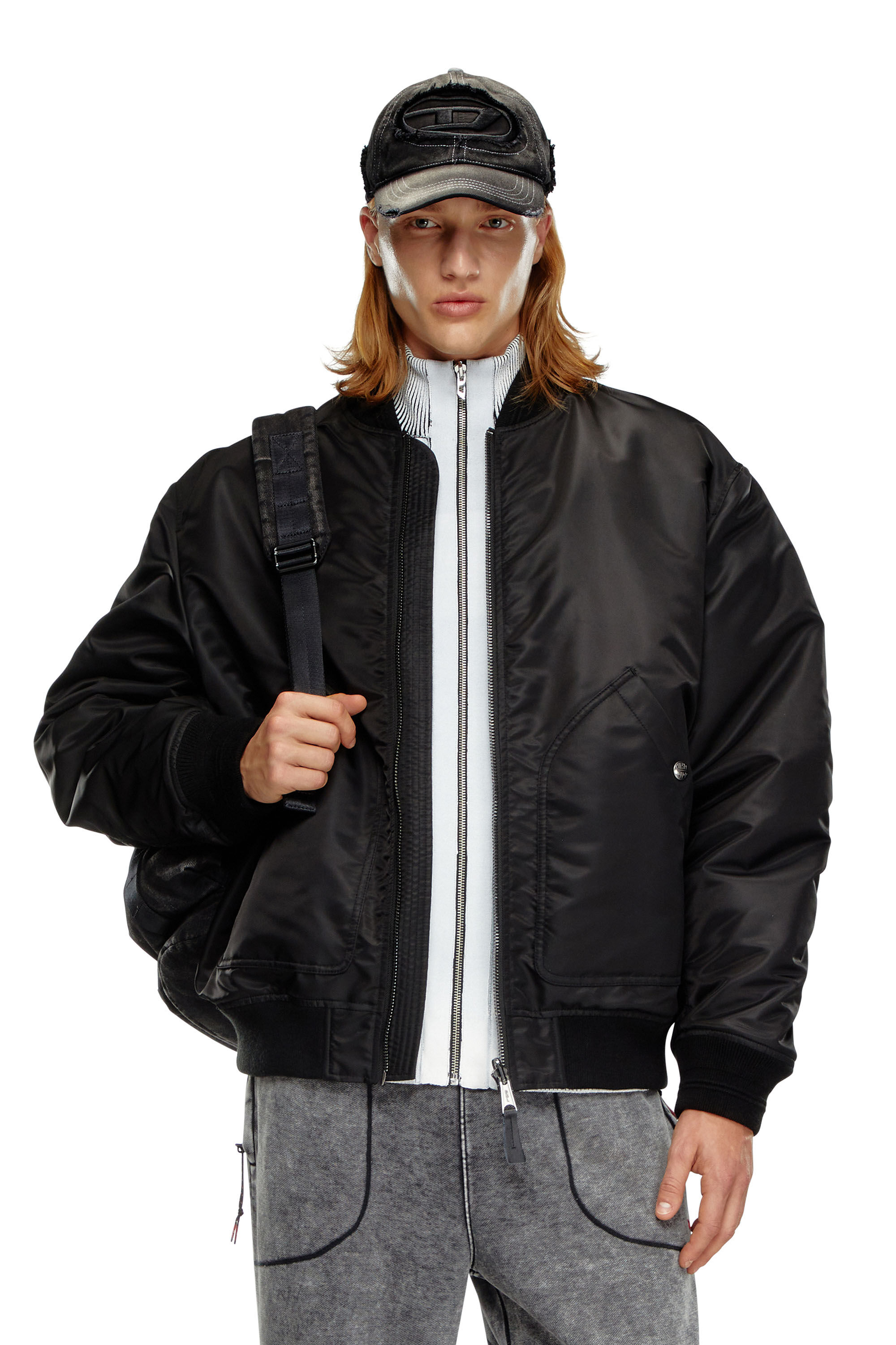 Men's Bomber in padded nylon with Oval D | Black | Diesel