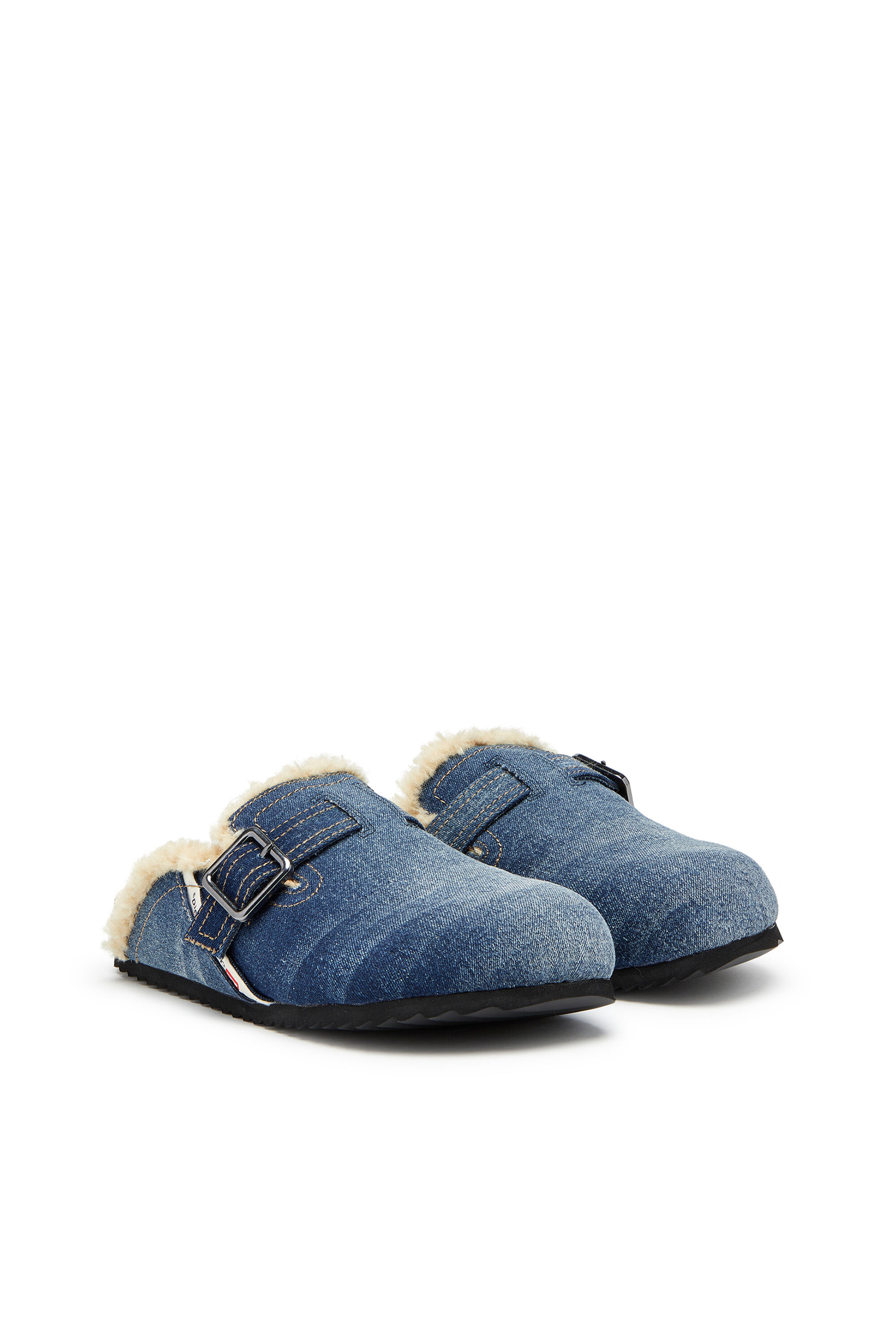 Men's D-Woodstock-Denim mules with fluffy lining | Blue | Diesel