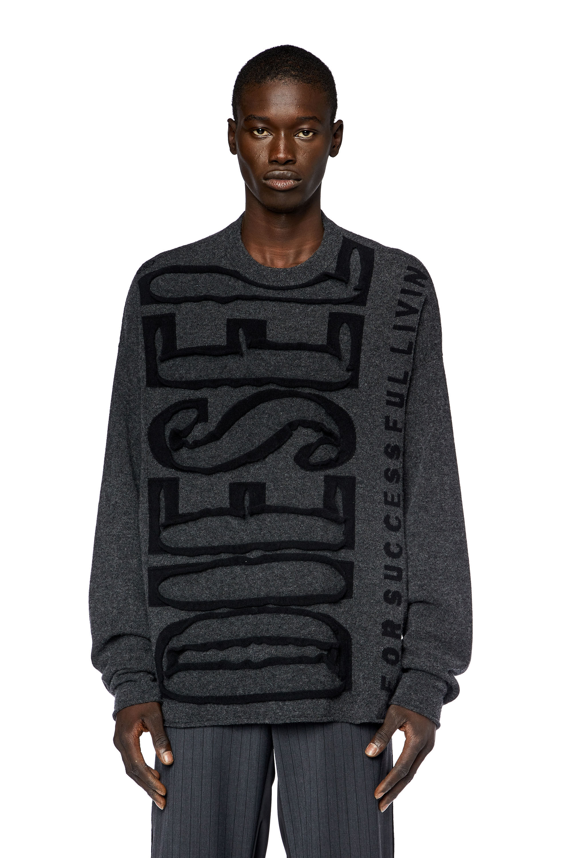 Men s Wool jumper with peel off Super Logo Grey Diesel