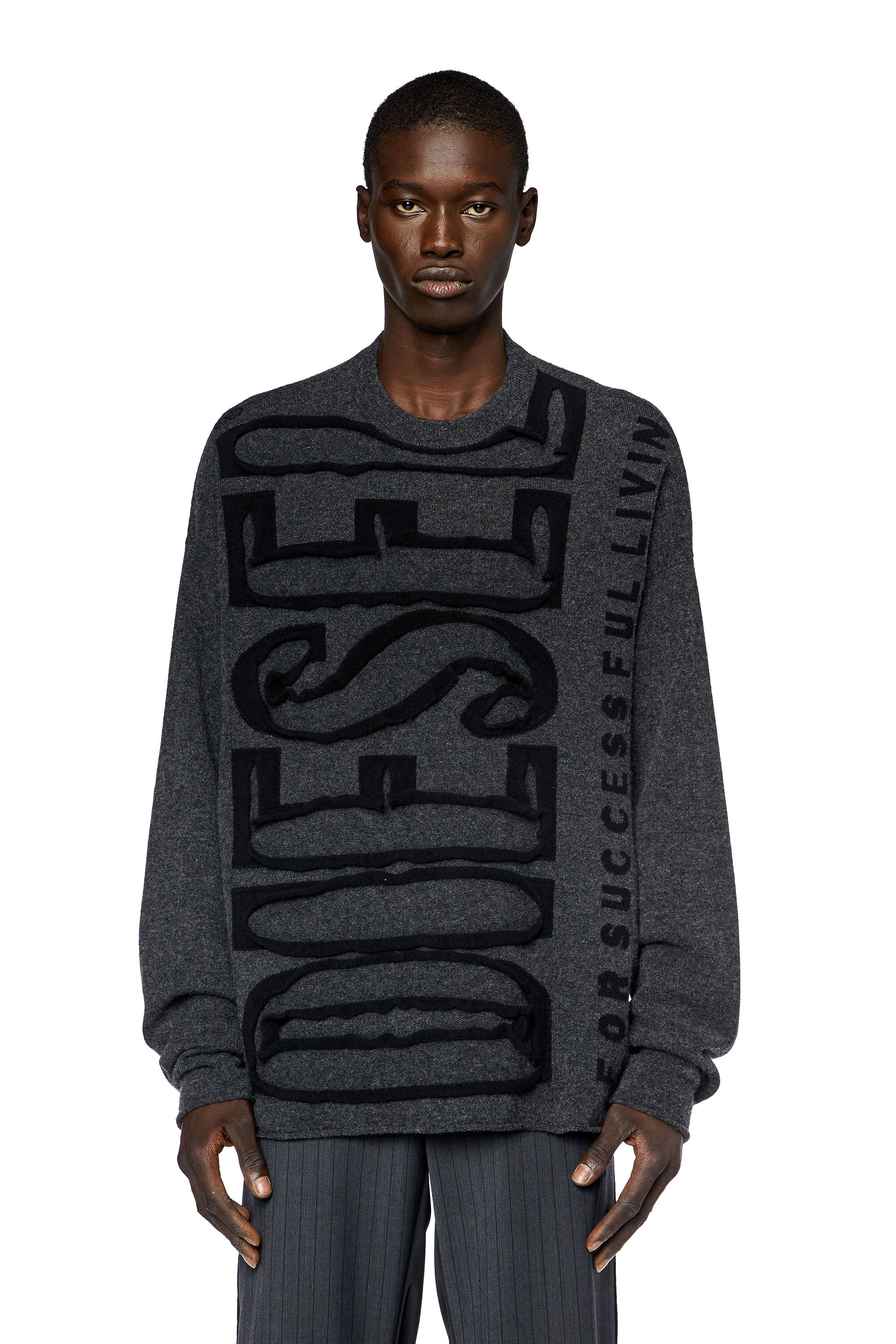 Diesel - K-FLOYD, Man Wool jumper with peel-off Super Logo in Grey - Image 3
