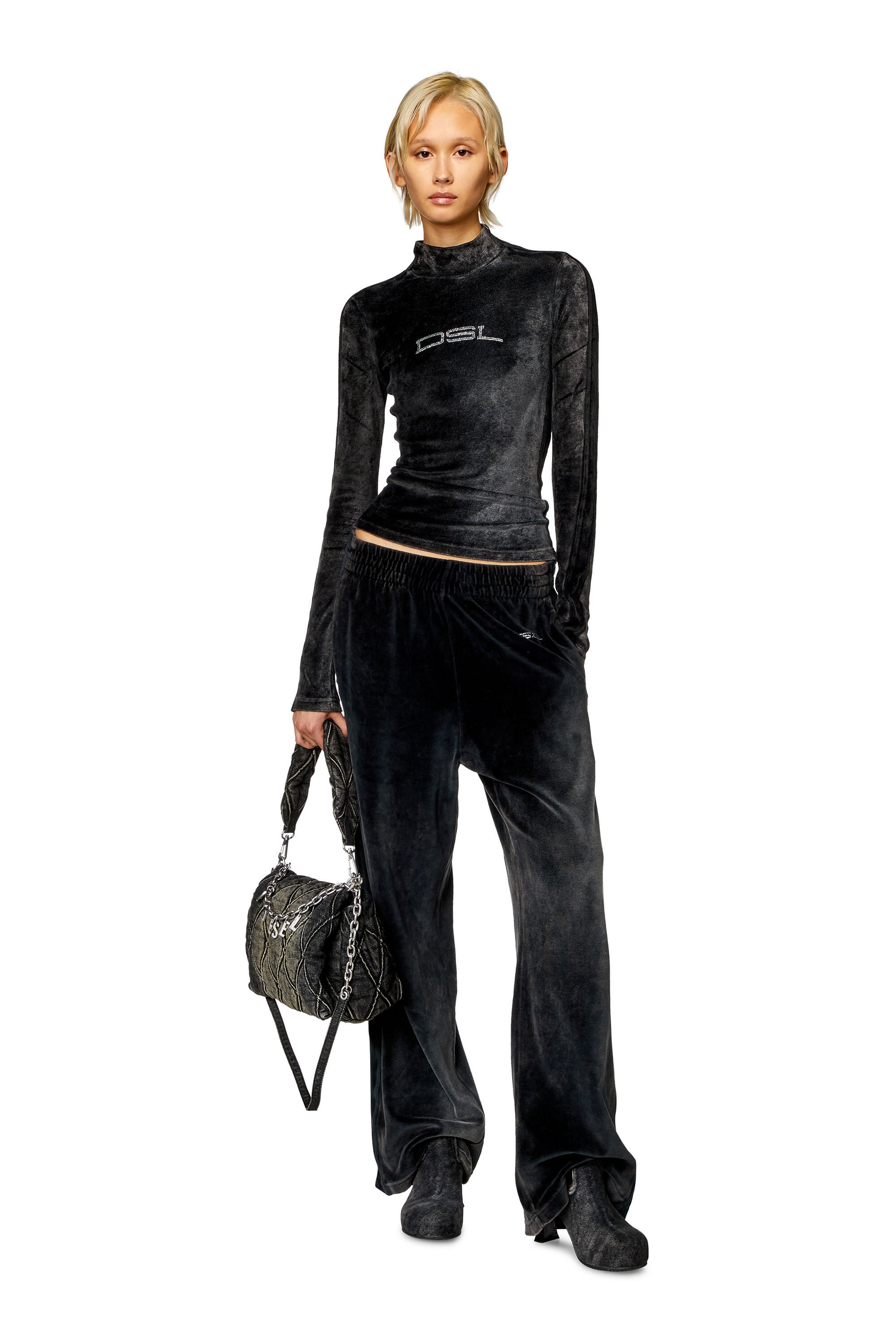 Diesel - T-SLIM-N1, Woman Mock-neck top in faded chenille in Black - Image 1