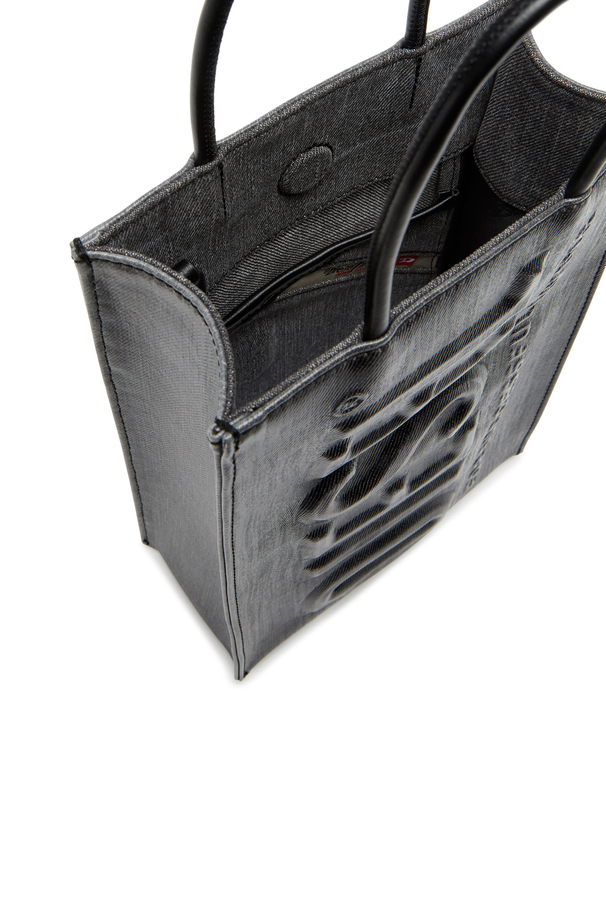 Diesel - DSL 3D SHOPPER M X, Man's Dsl 3D M-Tote bag in coated solarised denim in Black - 2