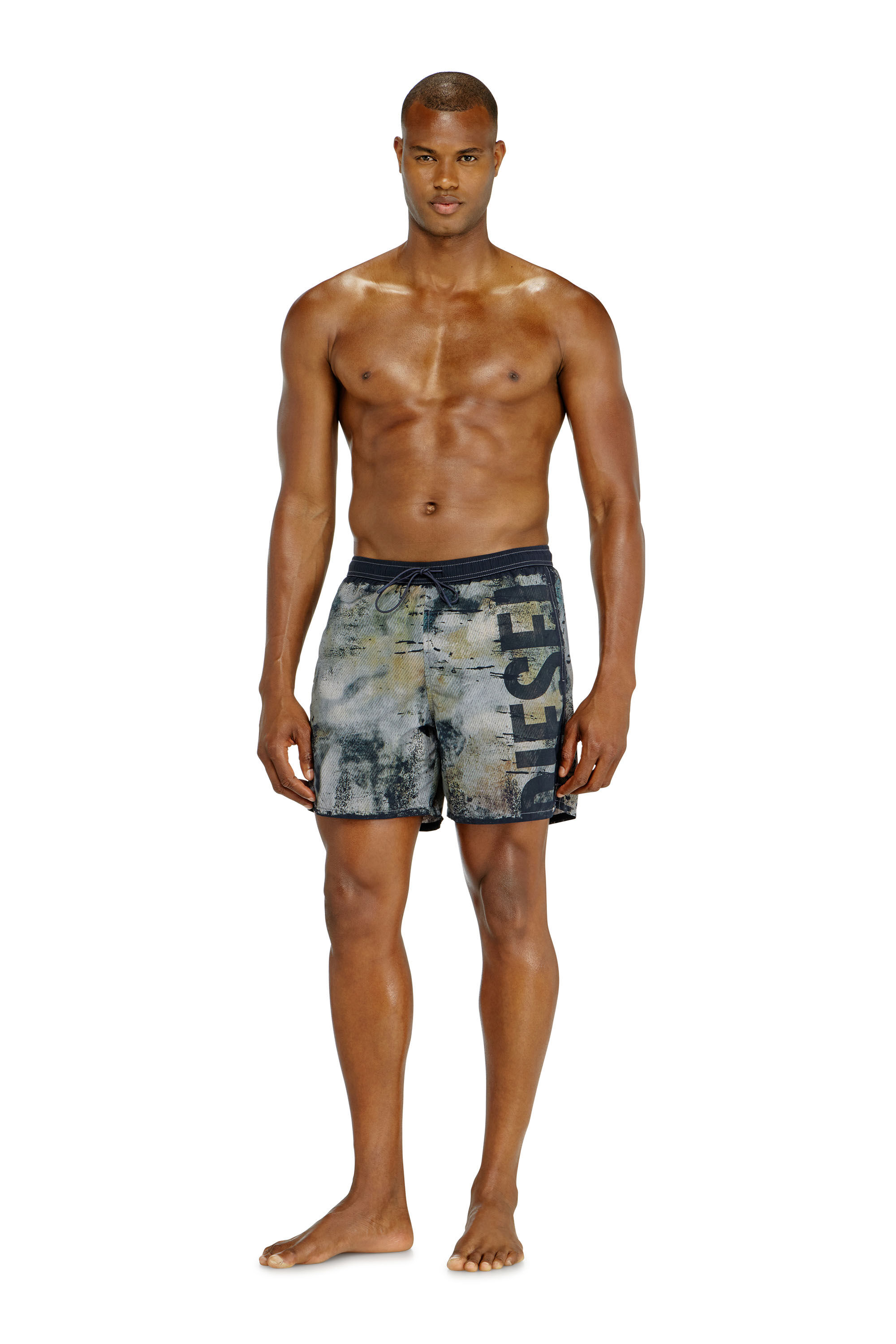 Diesel - SOCCER-41-UTLT, Man's Swim shorts with distressed print and maxi logo in Multicolor - 2
