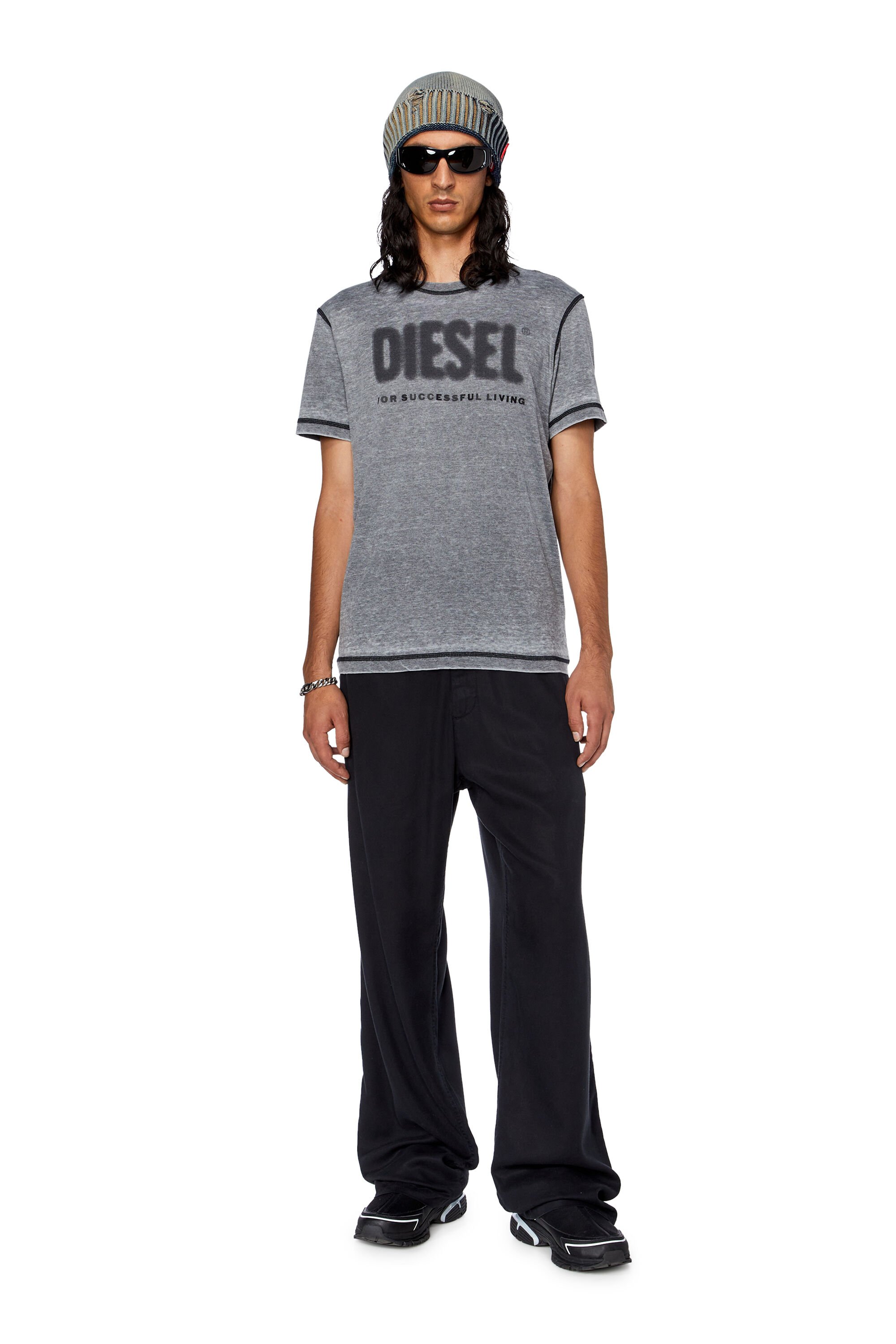 Diesel - T-DIEGOR-L1, Man T-shirt with burn-out logo in Grey - Image 1