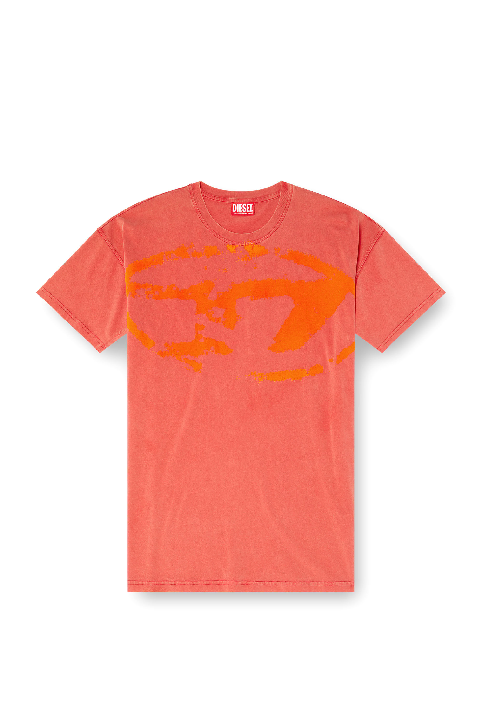 Diesel - T-BOXT-R21, Man's Acid-wash T-shirt with flocked Oval D logo in Red - 2