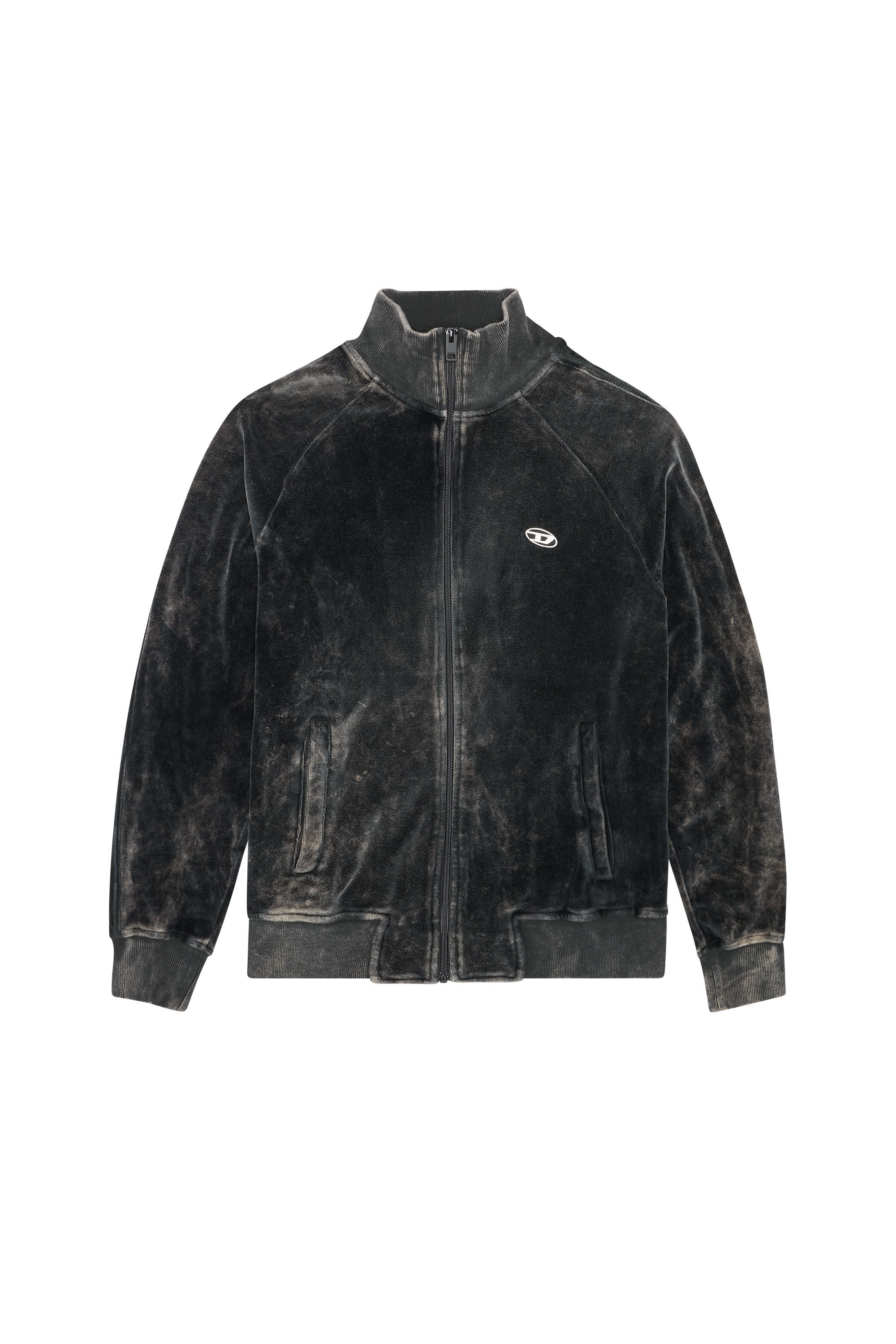 Diesel - S-RABAND, Man Chenille track jacket with mock neck in Black - Image 2
