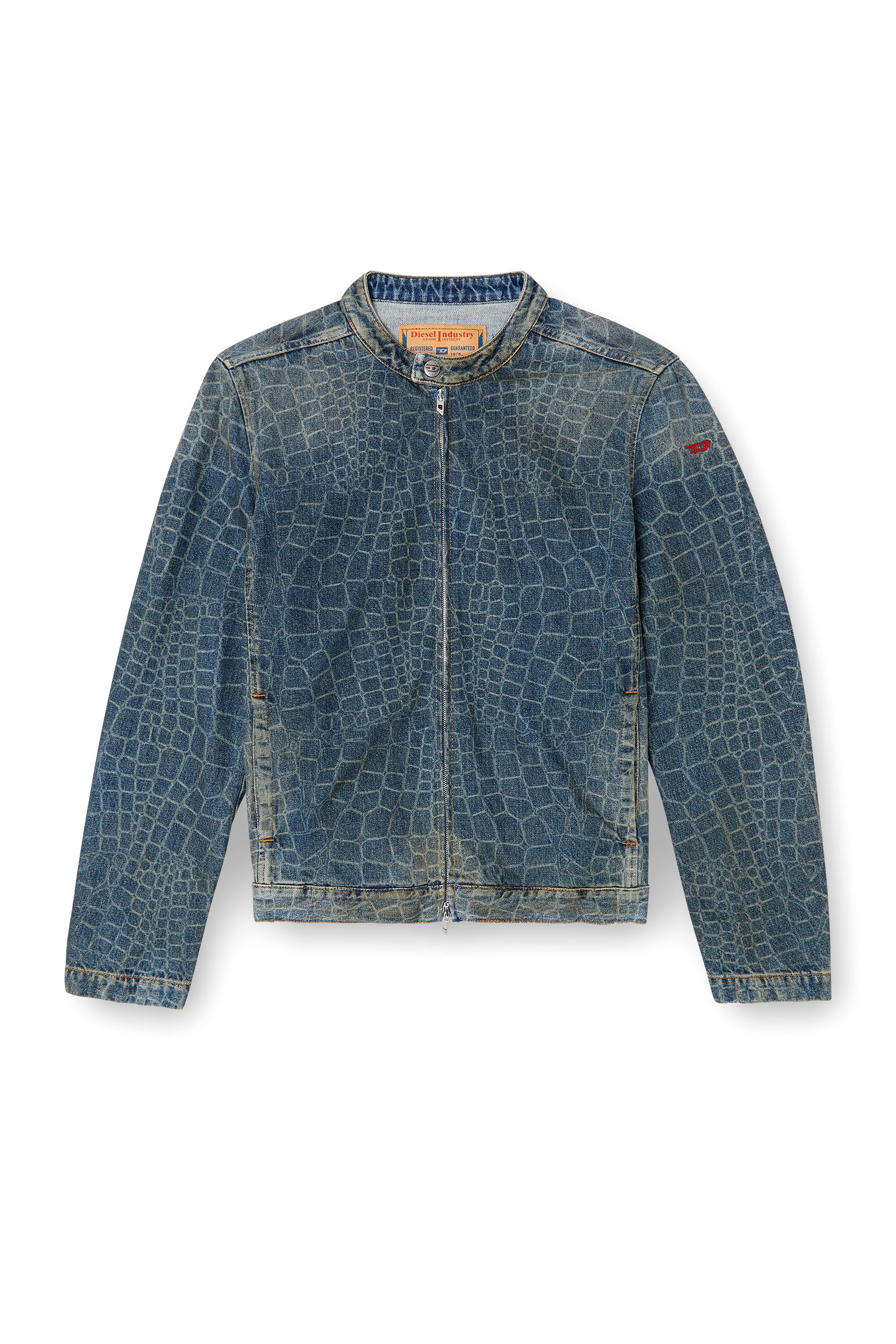 Diesel - CL-D-GLORY-SNAKE, Man's Moto jacket in snake-print denim in Dark Blue - 2