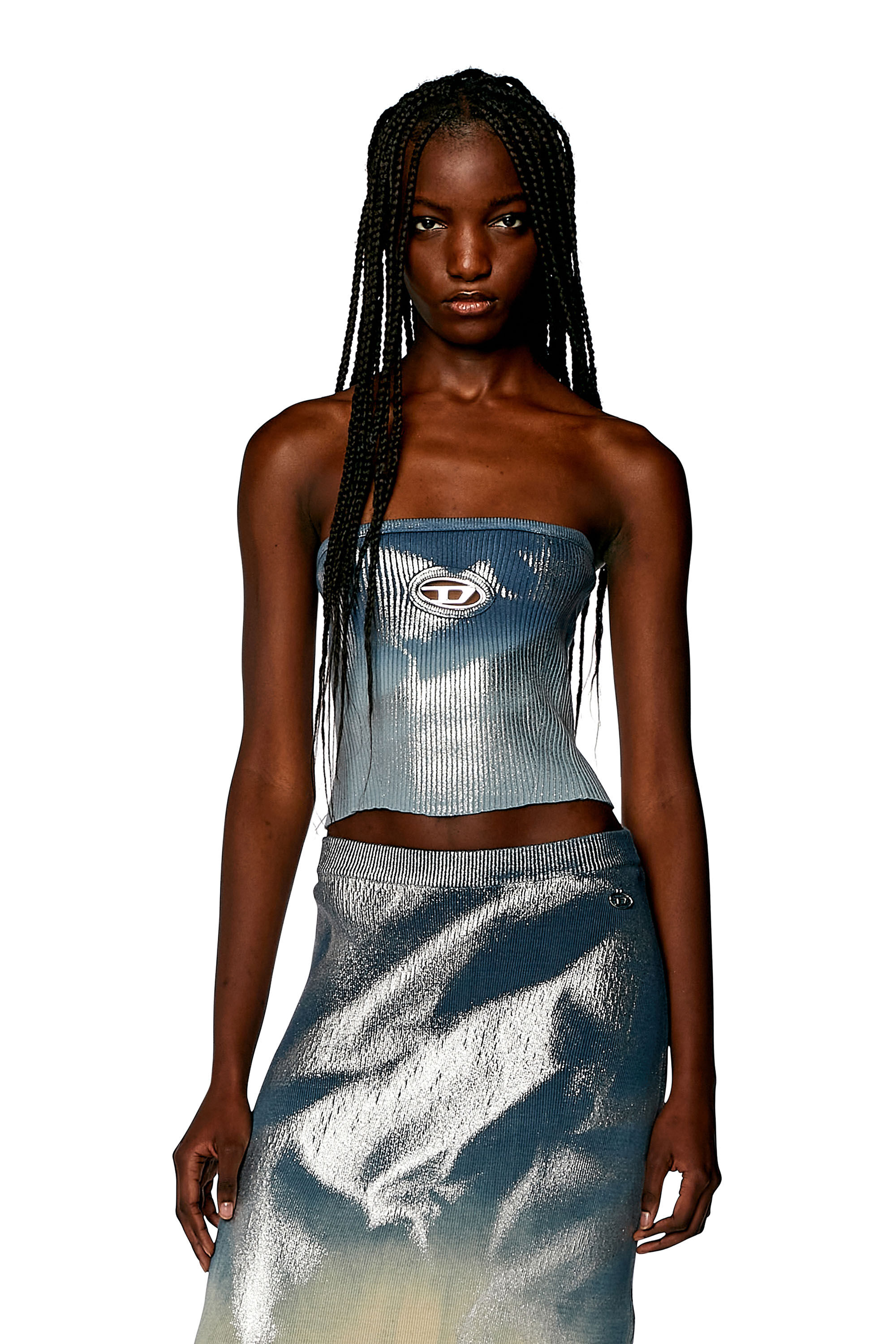 Diesel - M-CLARKSVILLEX-B, Woman Knit tube top with metallic effects in Blue - Image 3