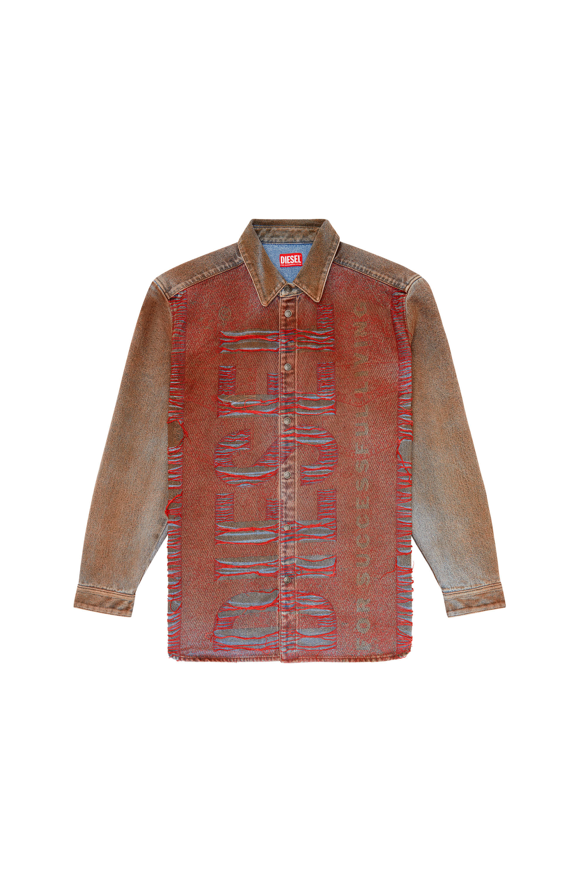 Diesel - D-SIMPLY-OVER-S, Man Denim shirt with jacquard logo in Multicolor - Image 6