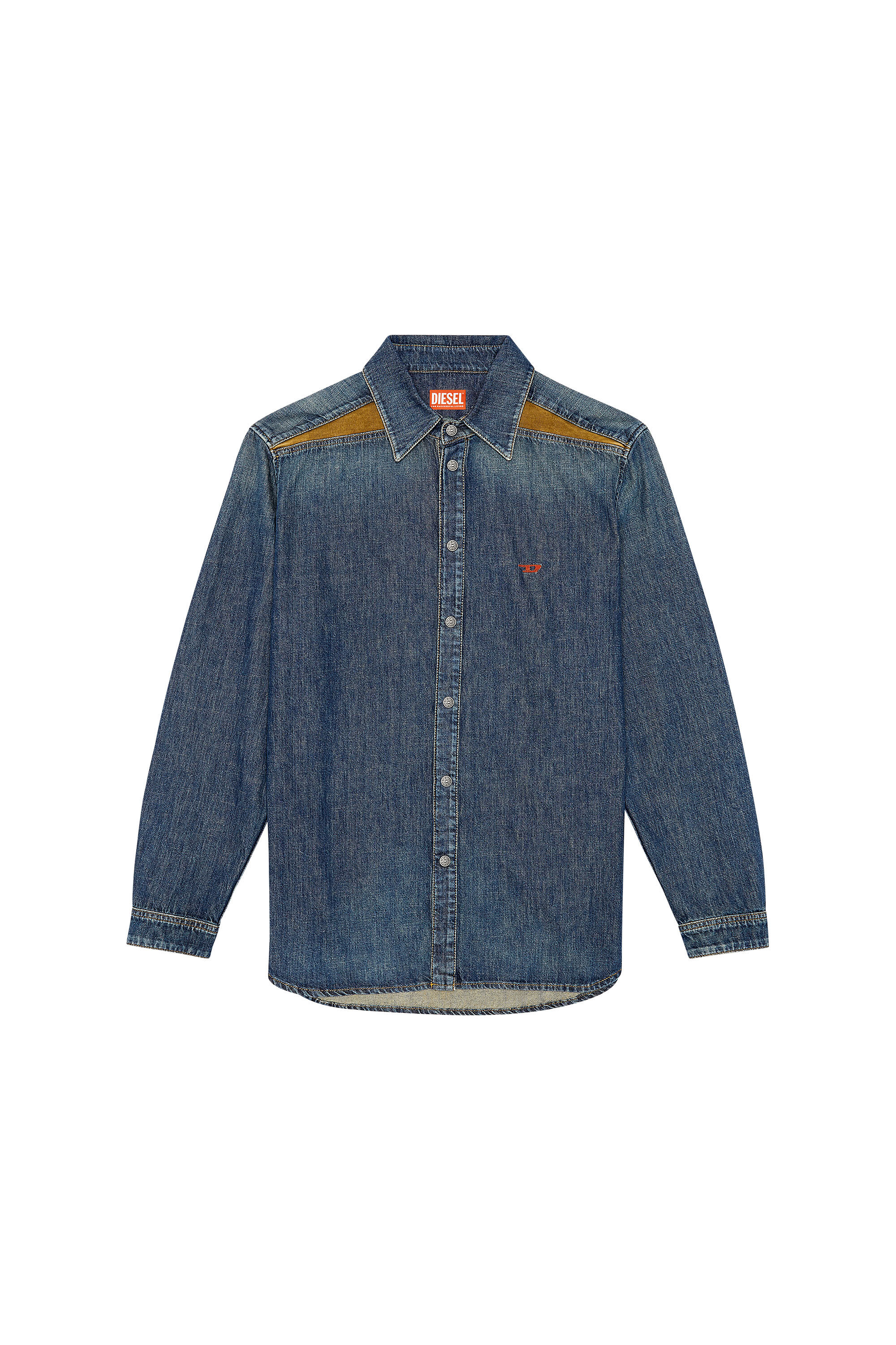 Diesel - D-SIMPLY-RS-D, Man Shirt in denim with contrasting panels in Blue - Image 3