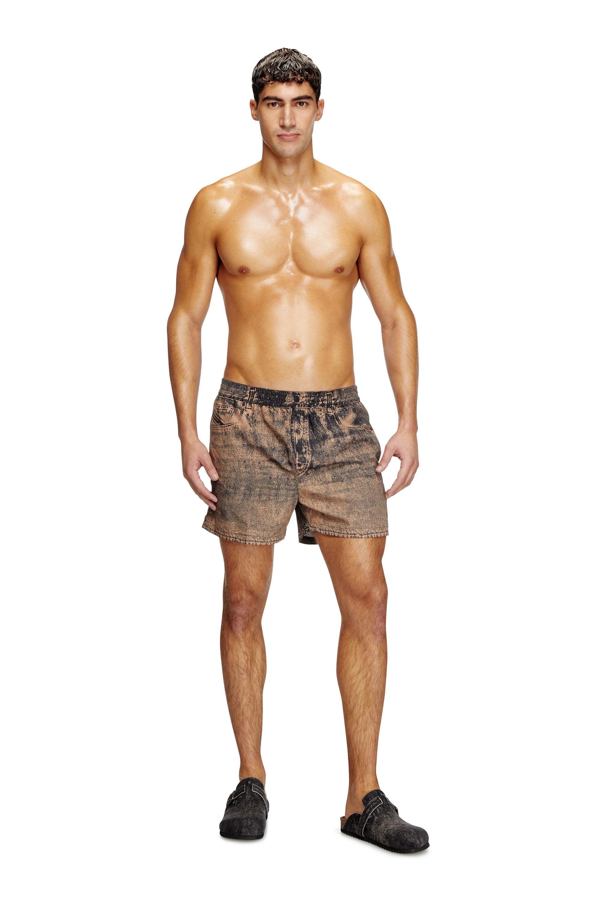 Diesel - KEN-37-DNM, Man's Mid-length swim shorts with denim print in Black/Brown - 2