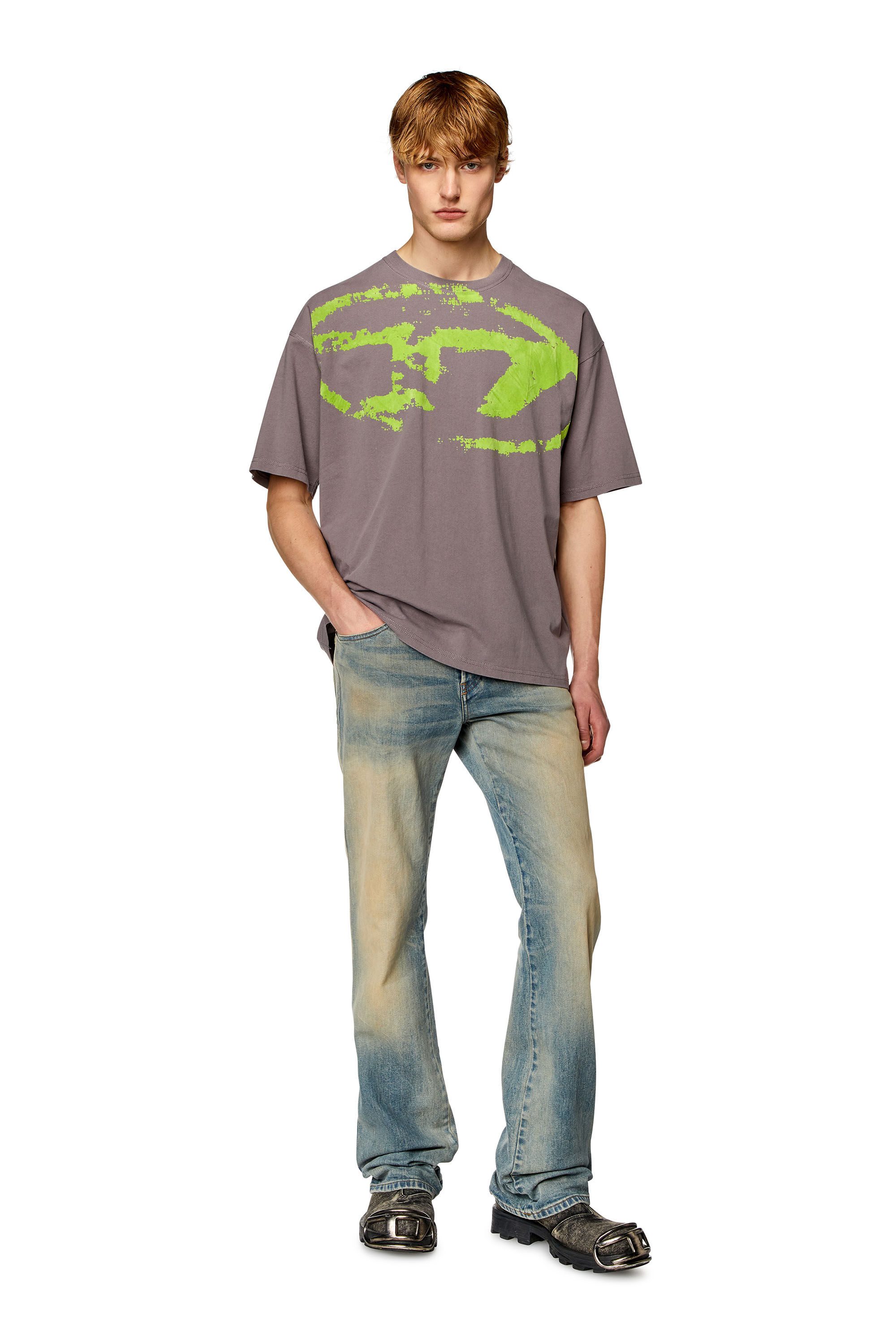 Diesel - T-BOXT-N14, Man T-shirt with distressed flocked logo in Grey - Image 1