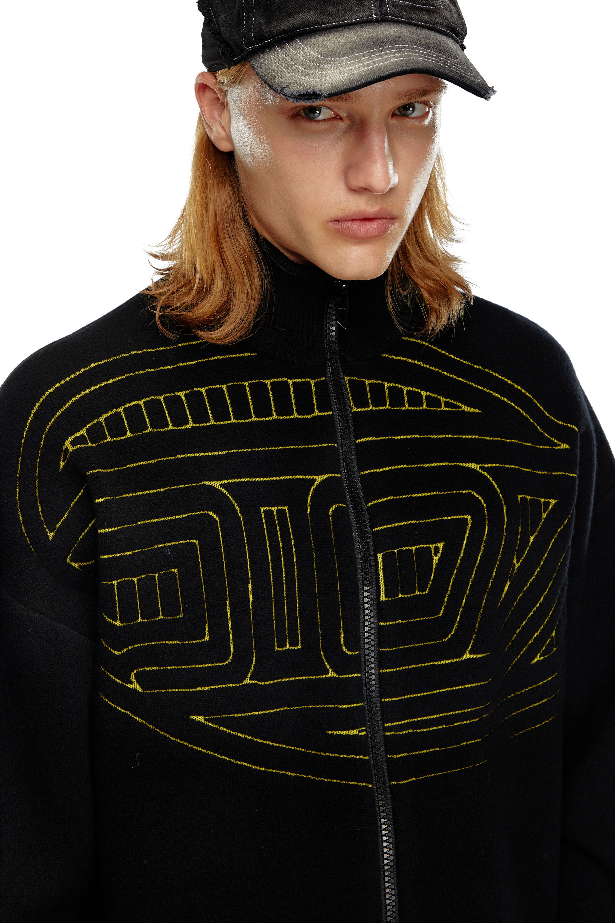 Diesel - K-RALUS, Man Wool-blend zip sweater with graphic logo in Black - Image 5