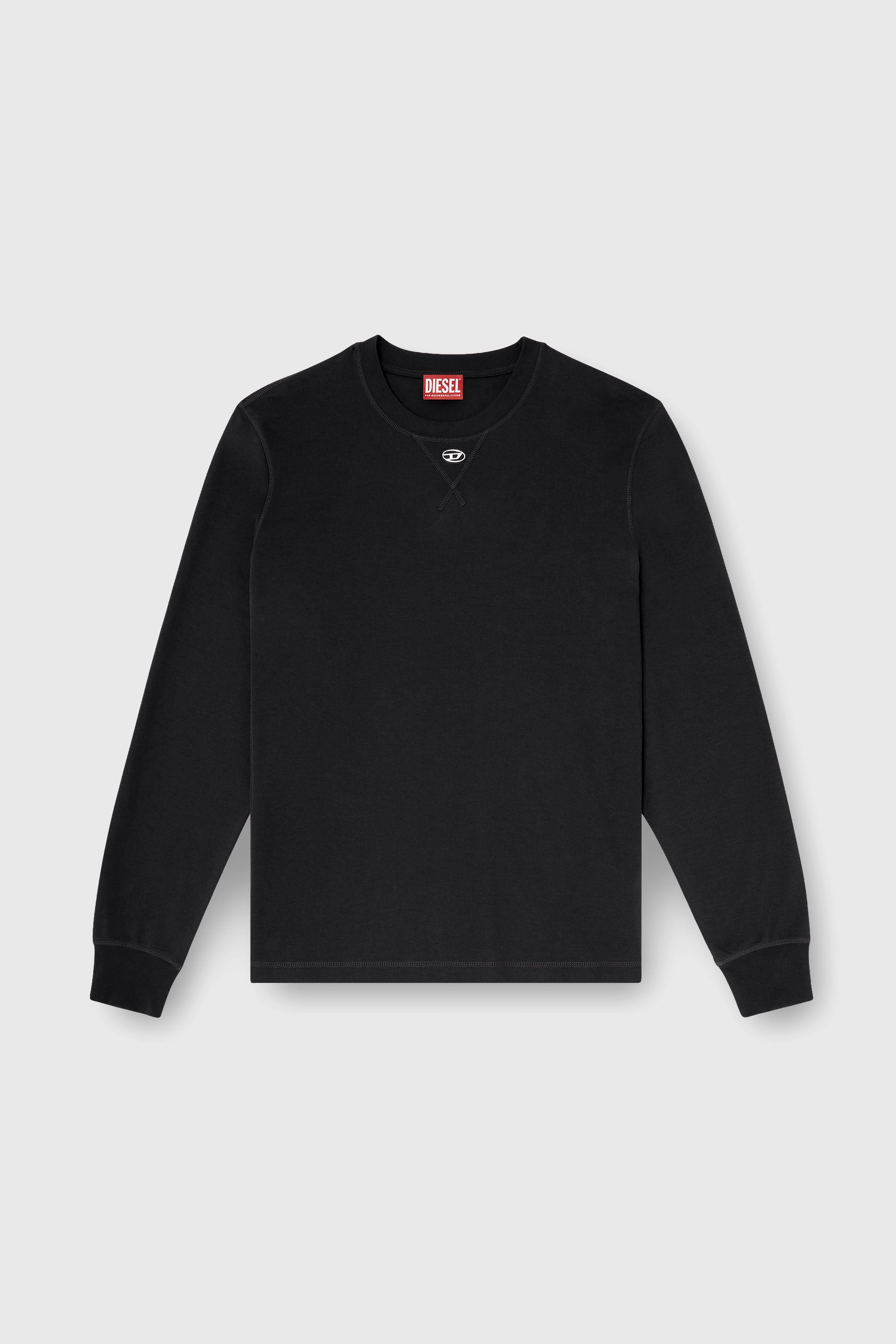 Diesel - T-MADJUST-LS-TR, Man's Cotton long-sleeve T-shirt with Oval D in Black/White - 2