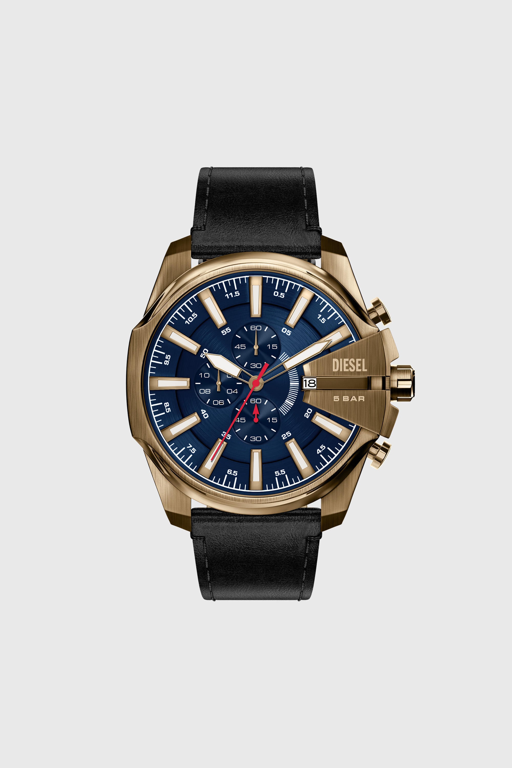 Diesel - DZ4732 WATCH, Man's Mega Chief Slim antique gold-tone black leather watch in Black - 1