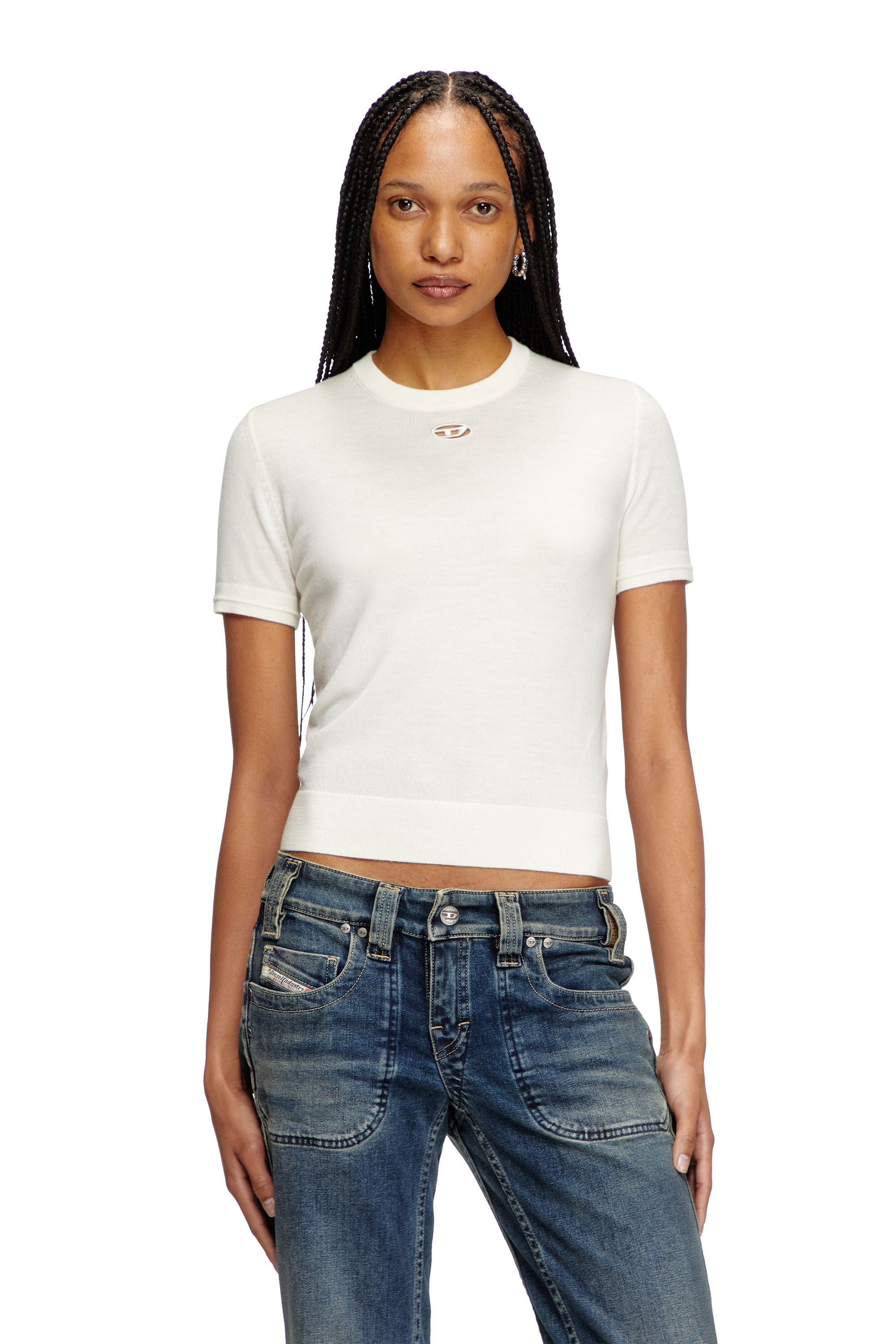 Diesel - M-ALINE, Woman's Short-sleeve jumper in wool in White - 3