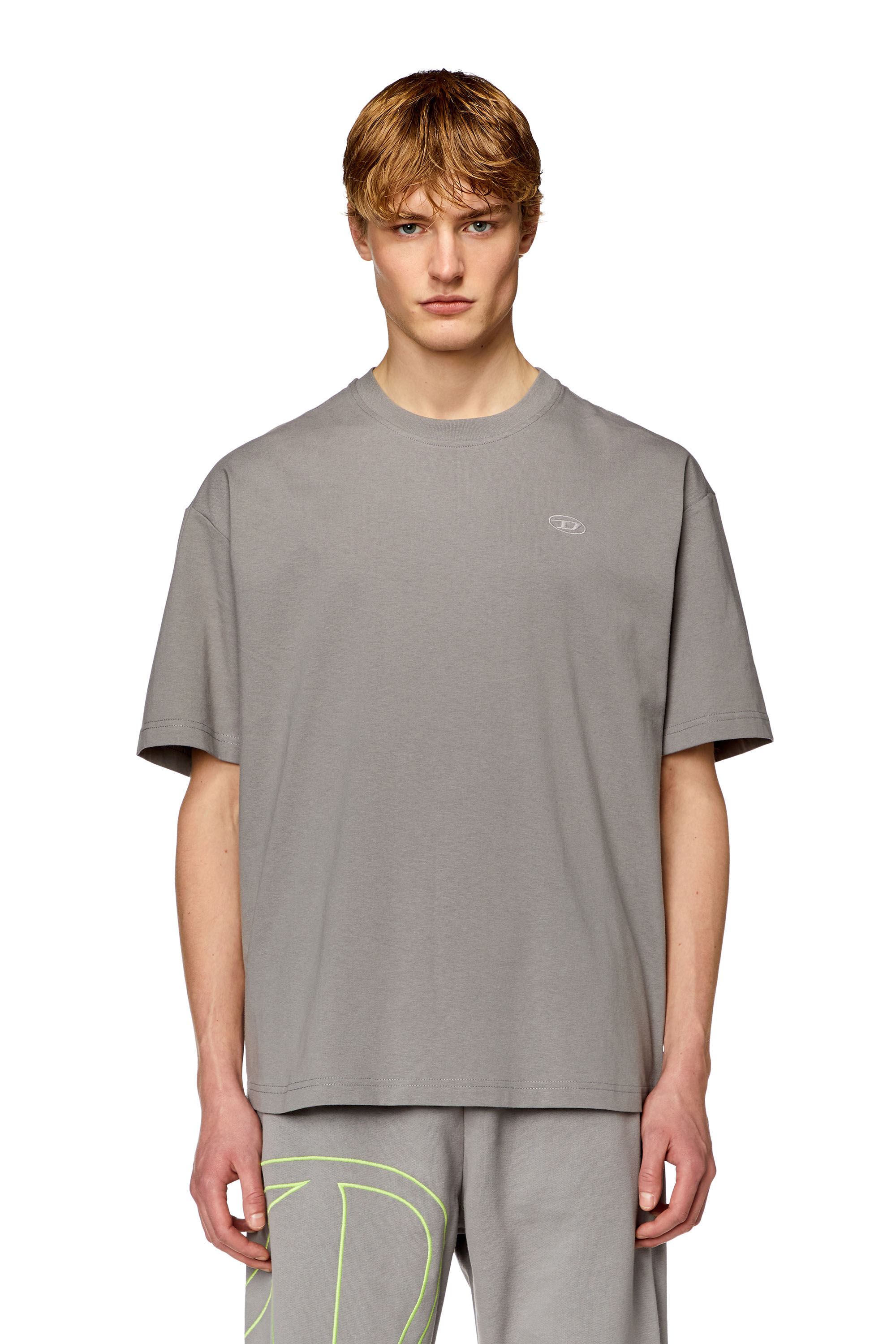 Diesel - T-BOGGY-MEGOVAL-D, Man T-shirt with maxi oval D embroidery in Grey - Image 4