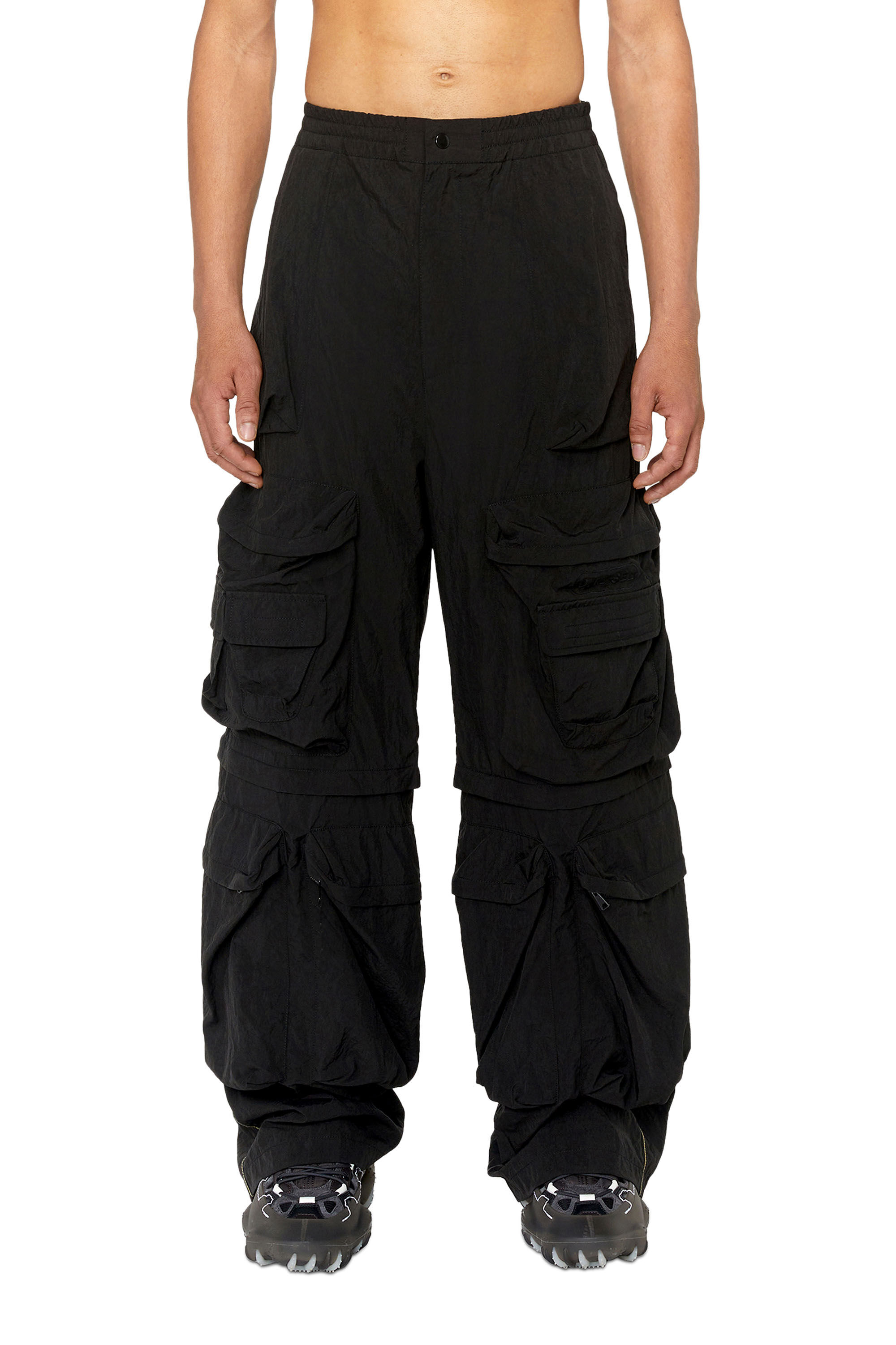 Diesel - P-STAIND, Man Cargo pants in wrinkled nylon canvas in Black - Image 3