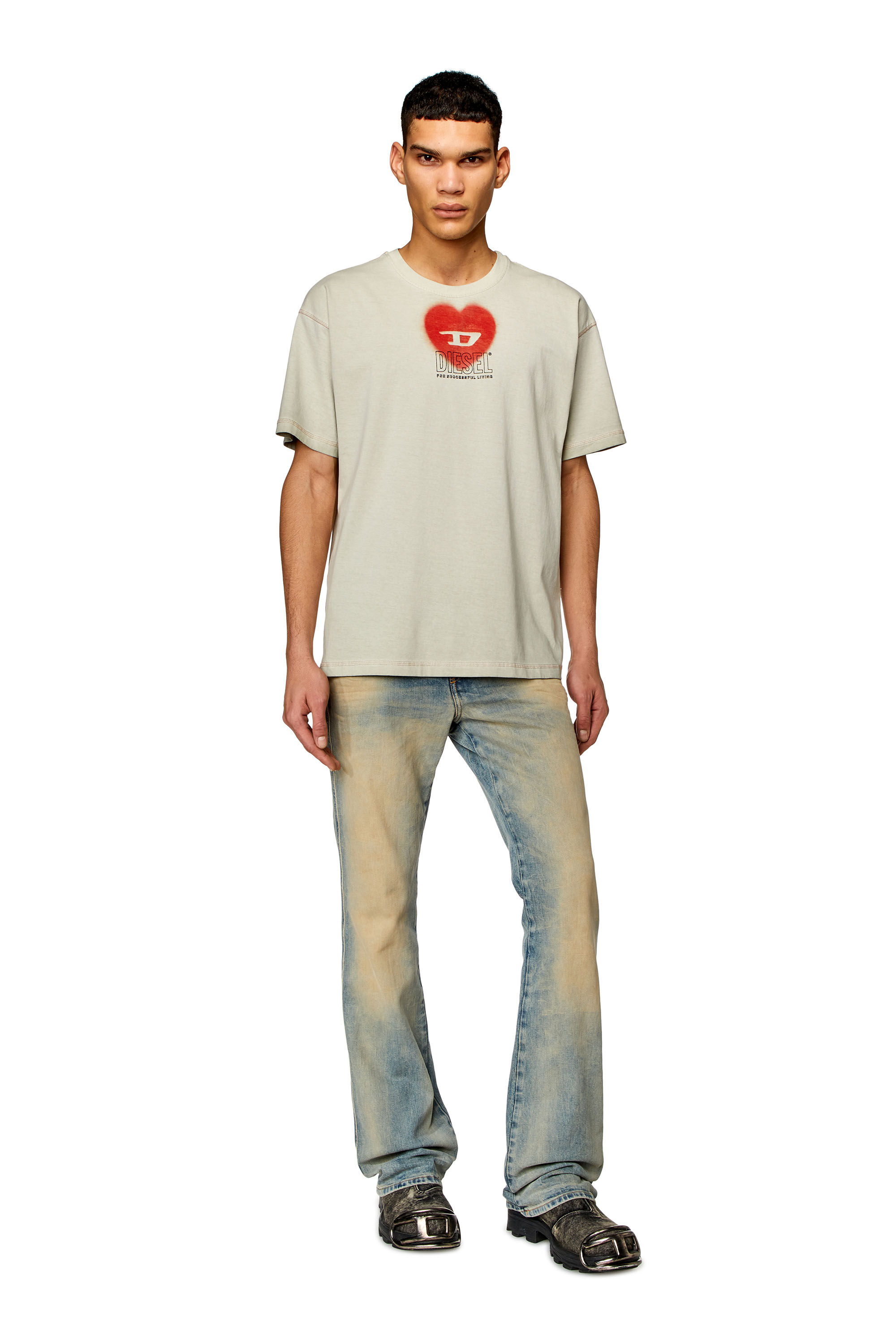Diesel - T-BUXT-N4, Man T-shirt with heart print in Beige - Image 1
