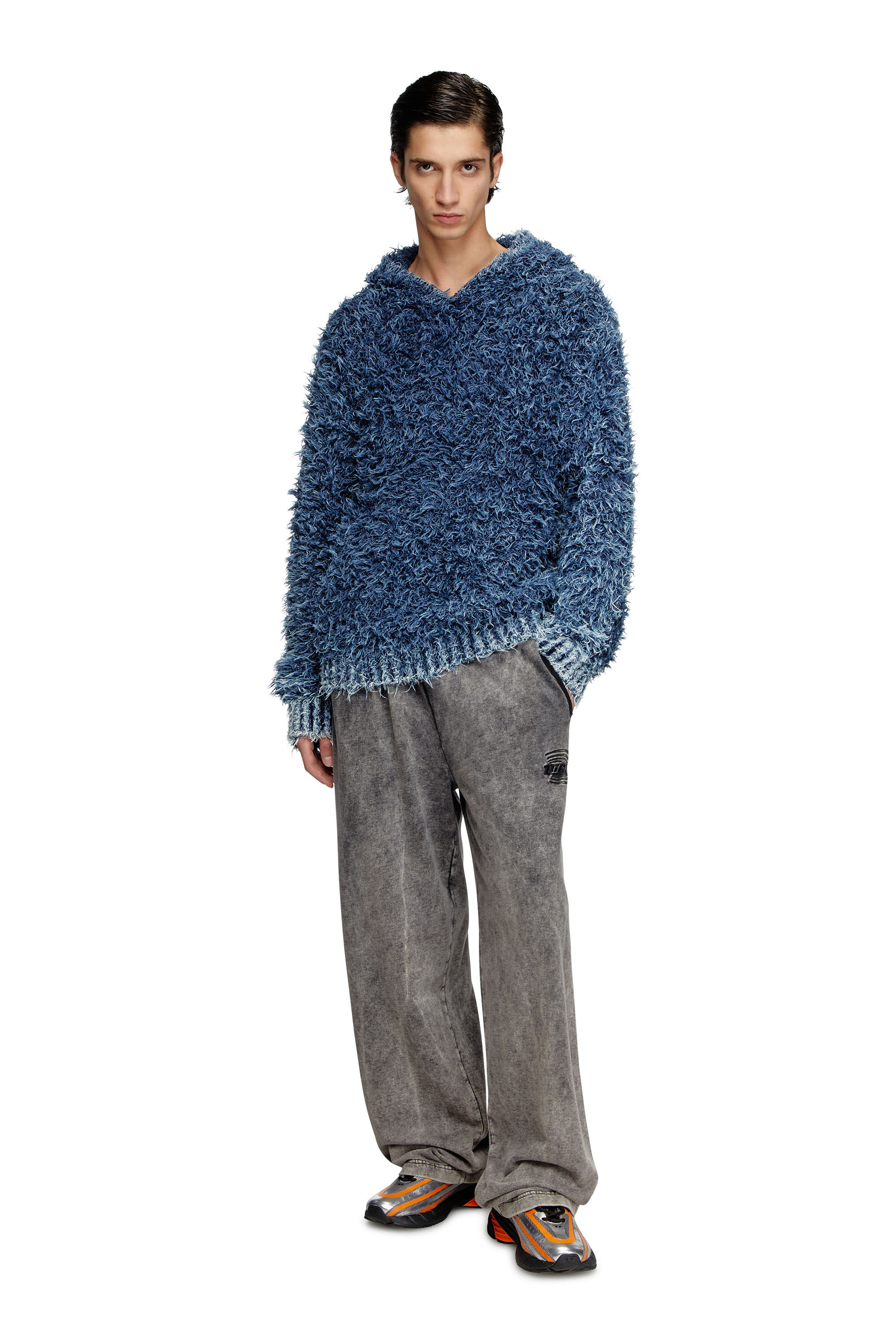 Diesel - K-DAVE, Man's Textured-knit hoodie in Blue - 1