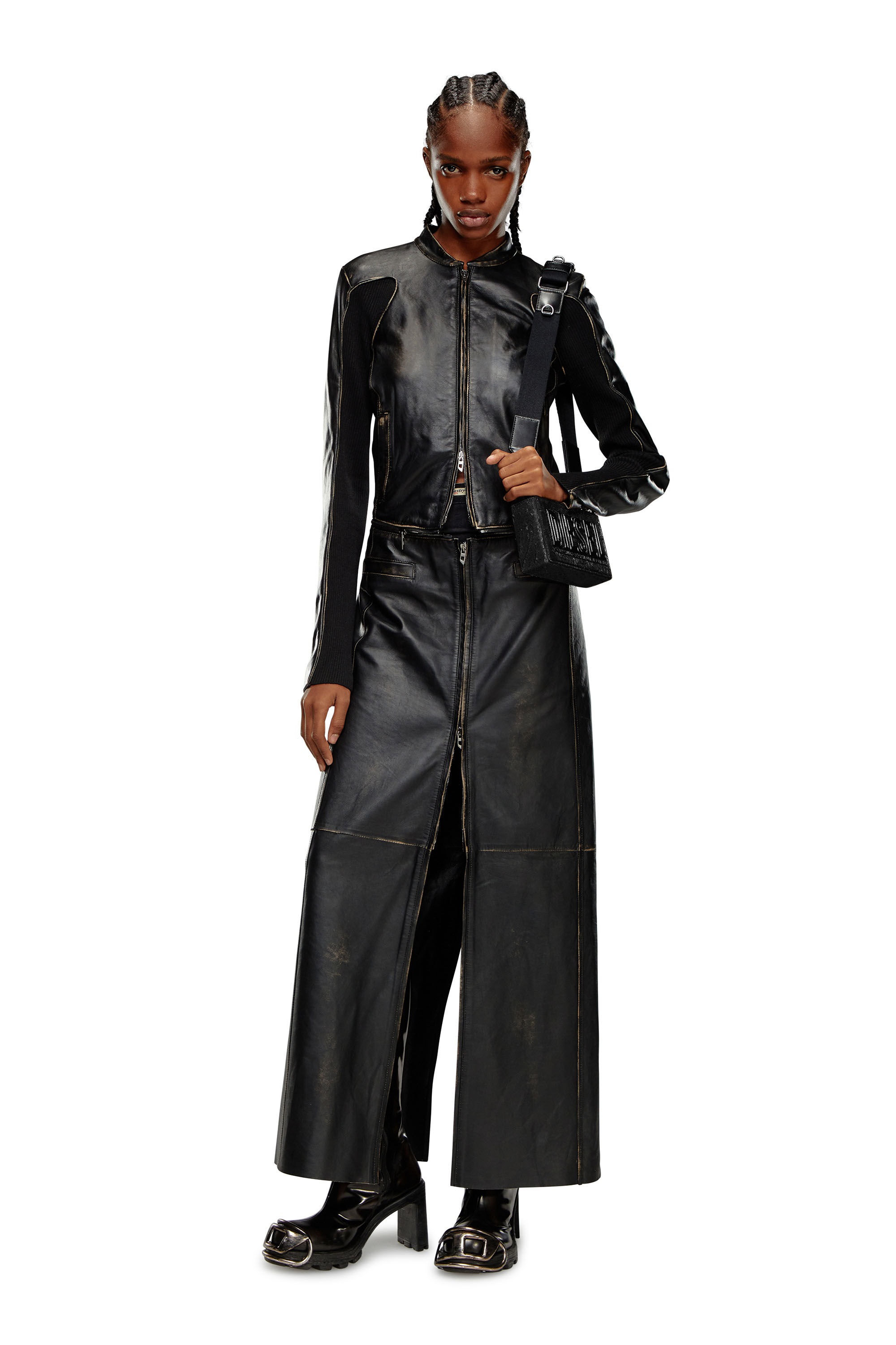 Women s 2 in 1 convertible leather dress Black Diesel