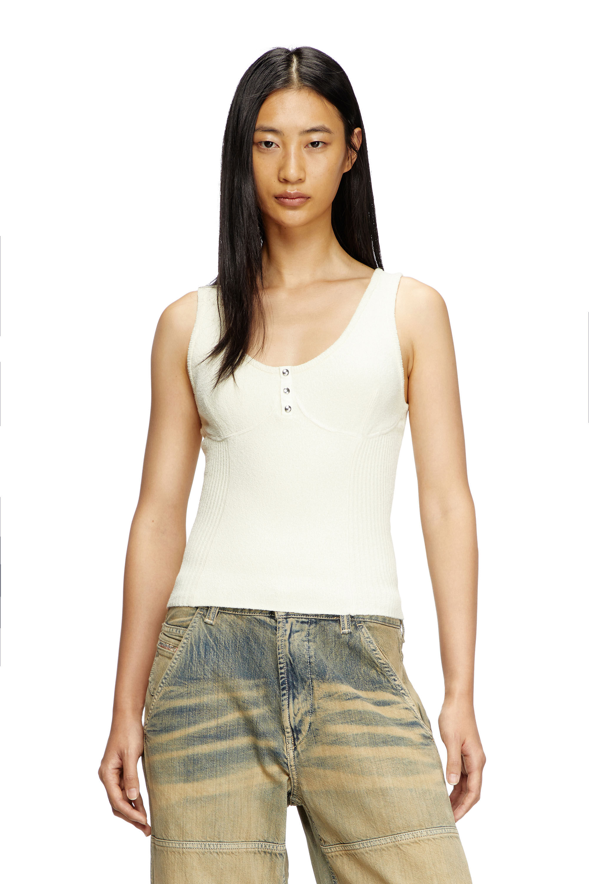 Diesel - M-LIANNE, Woman's Knitted tank top with bustier-effect in White - 3