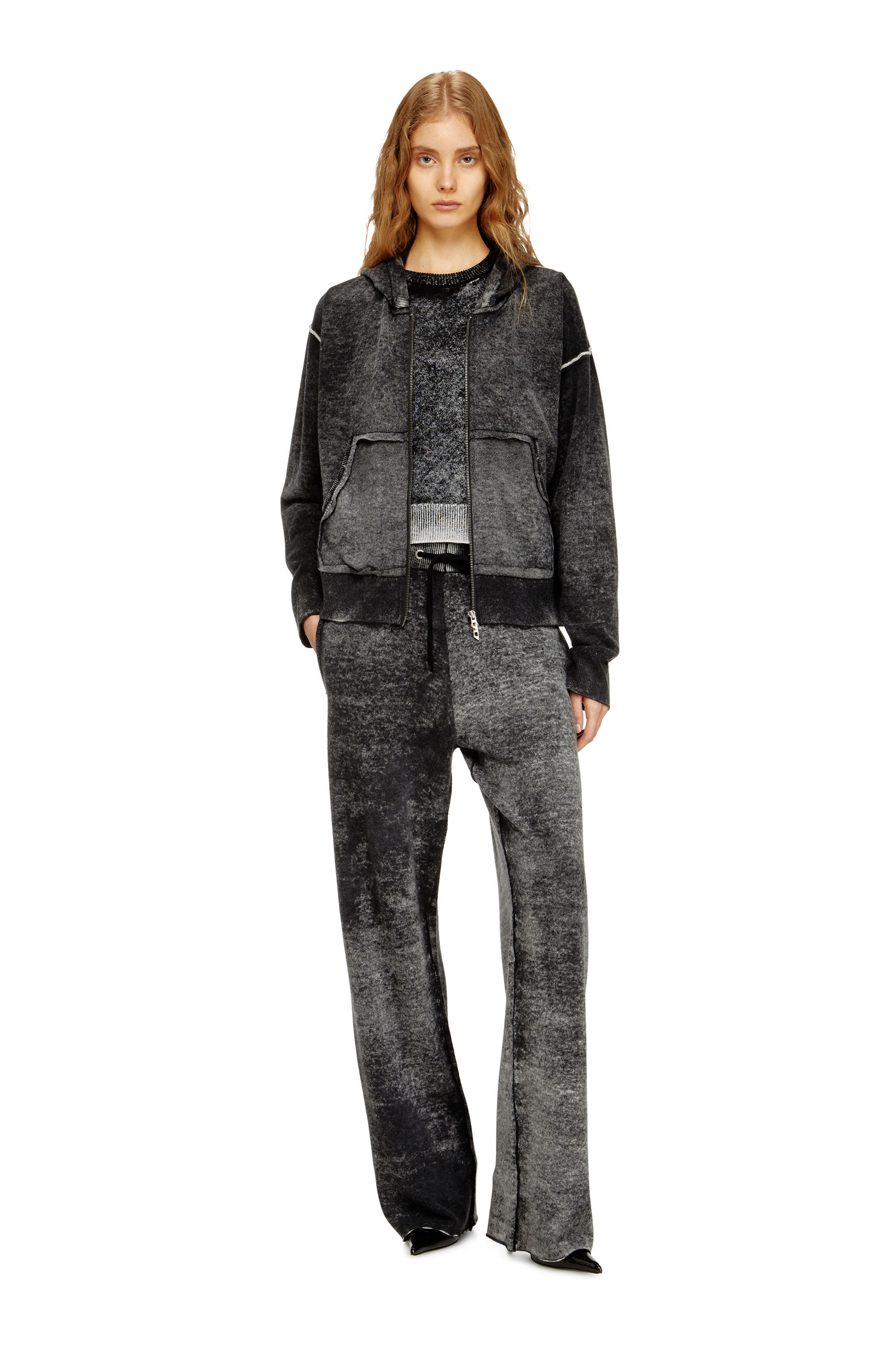 Diesel - M-HERMINE, Woman's Reverse-print hooded cardigan in wool in null - 1