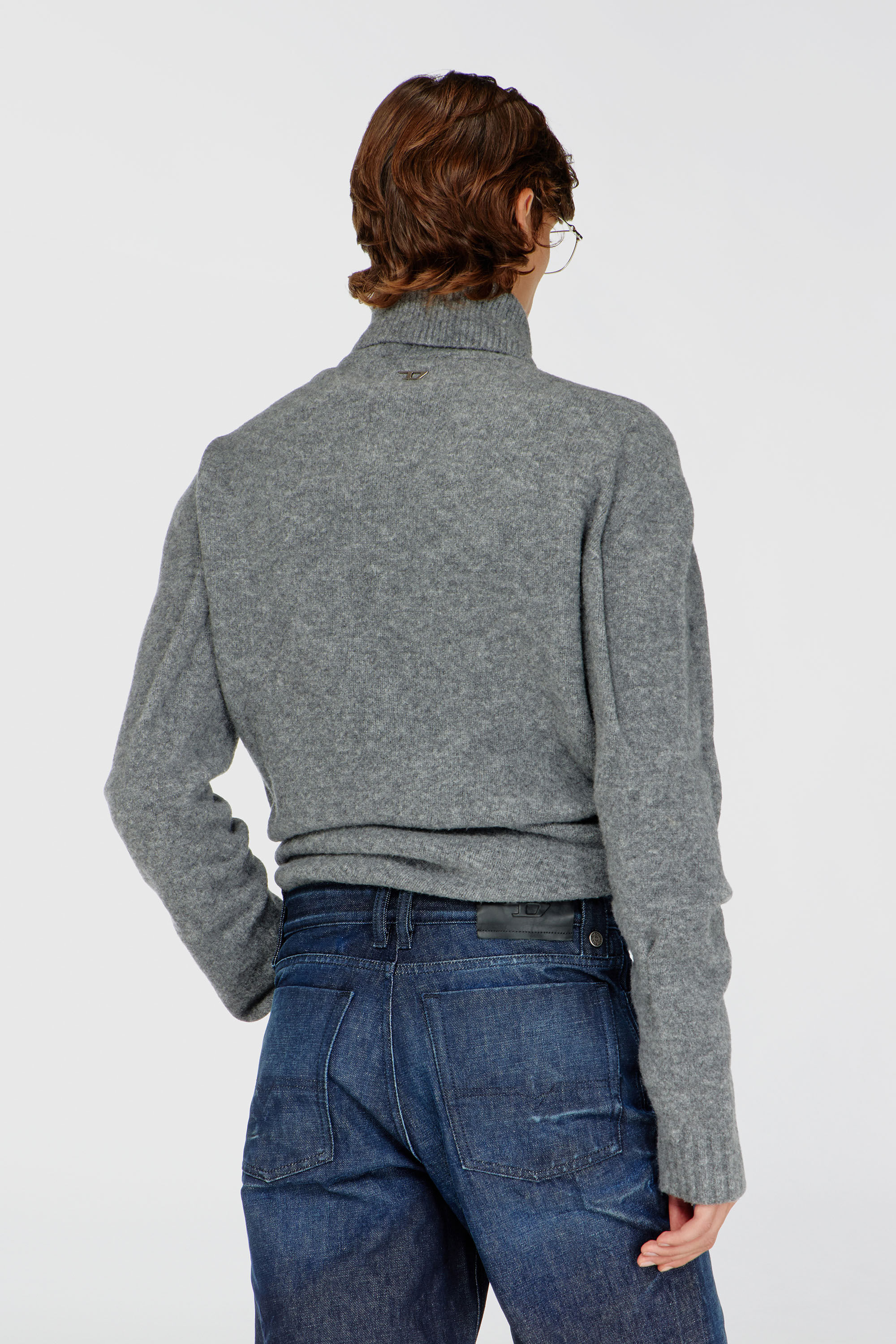 Diesel - K-ANDREW, Man's Button-neck jumper in wrinkled boiled knit in Grey - 4