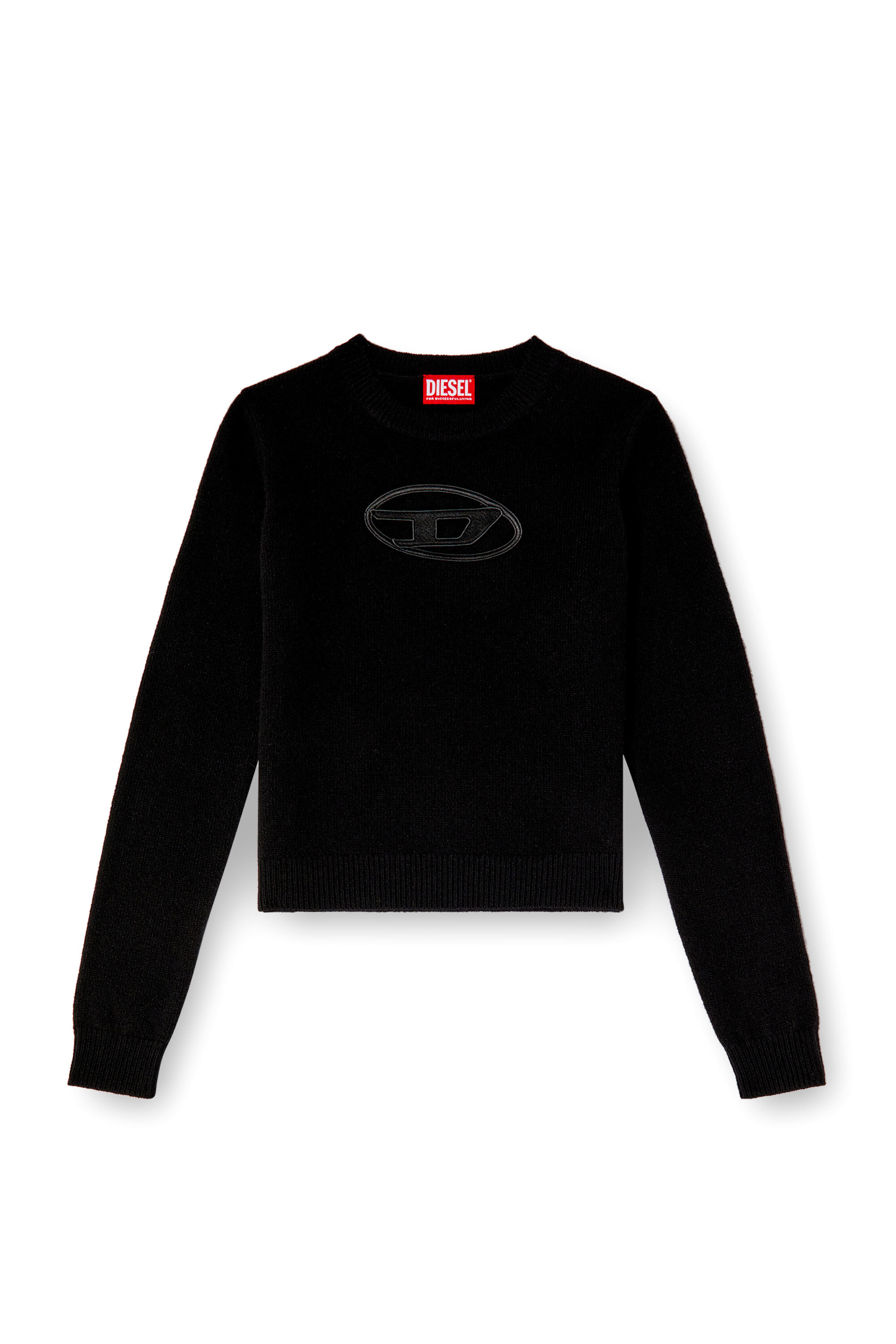 Diesel - M-AREESA-SLIM, Woman's Cashmere-blend jumper with cut-out logo in Black - 2