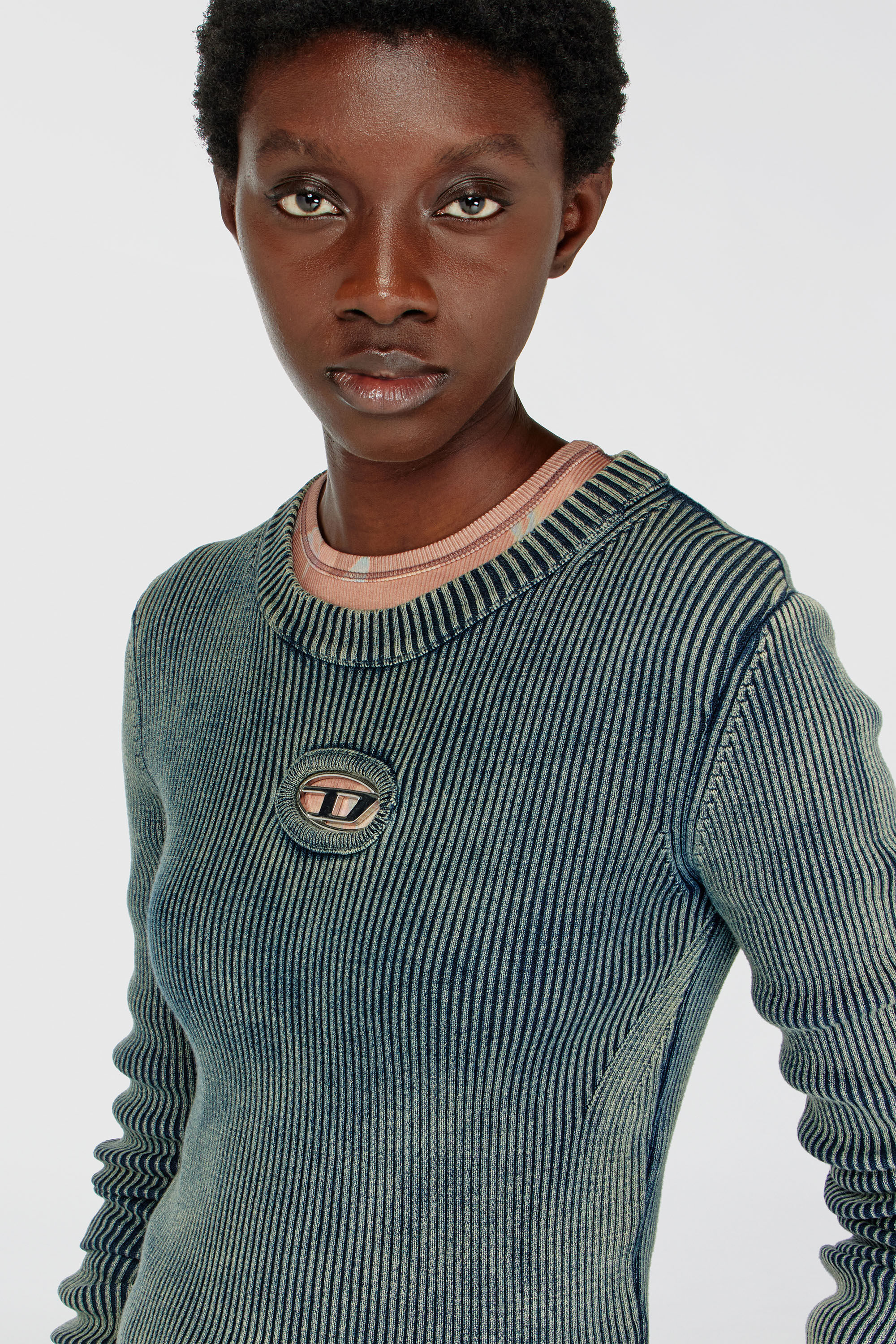 Diesel - M-ANCHOR-A, Woman's Rib-knit top with Oval D in Dark Blue - 5