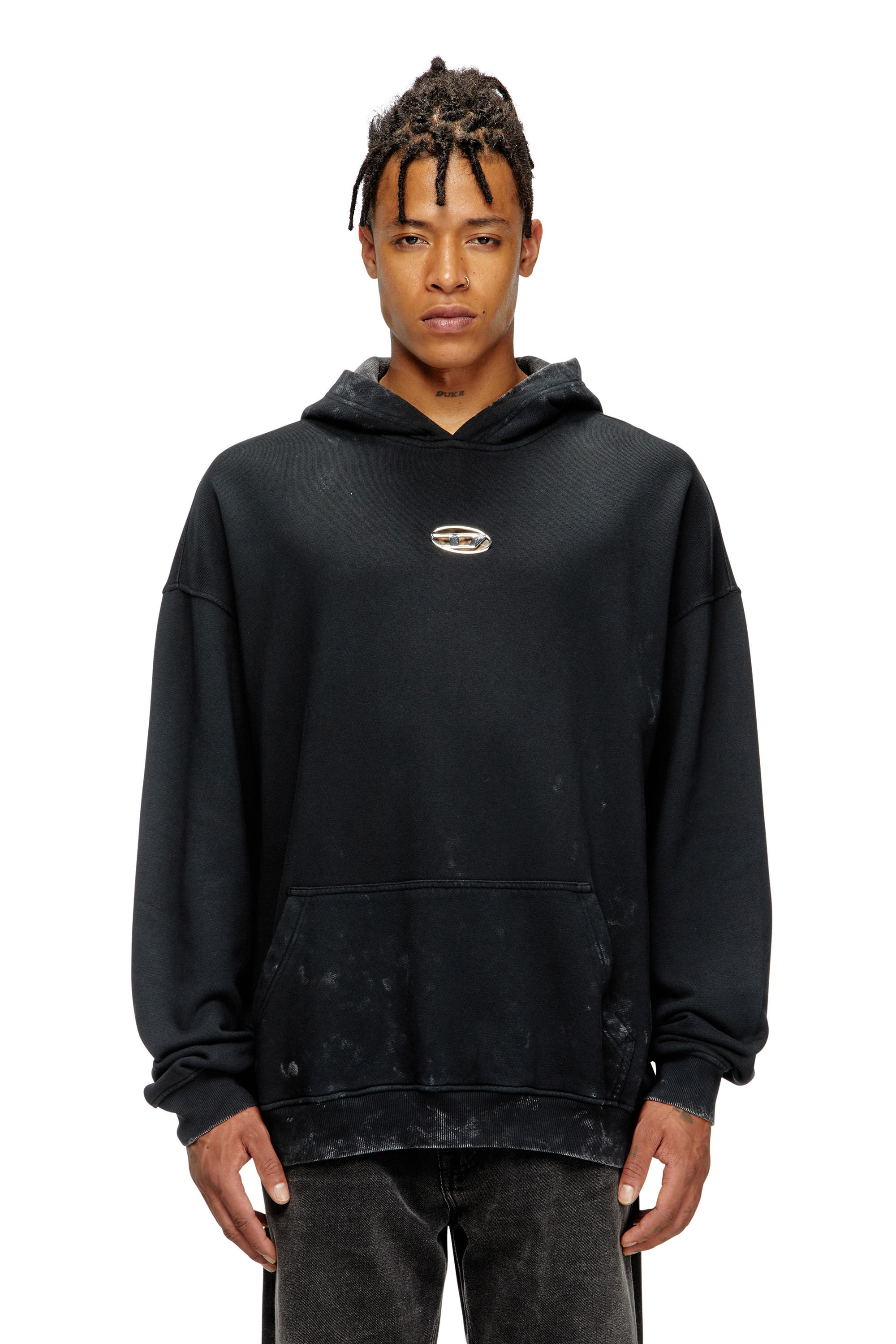 Diesel - S-BOXT-HOOD-T10, Man's Hoodie with cut-out metal Oval D in Black - 2