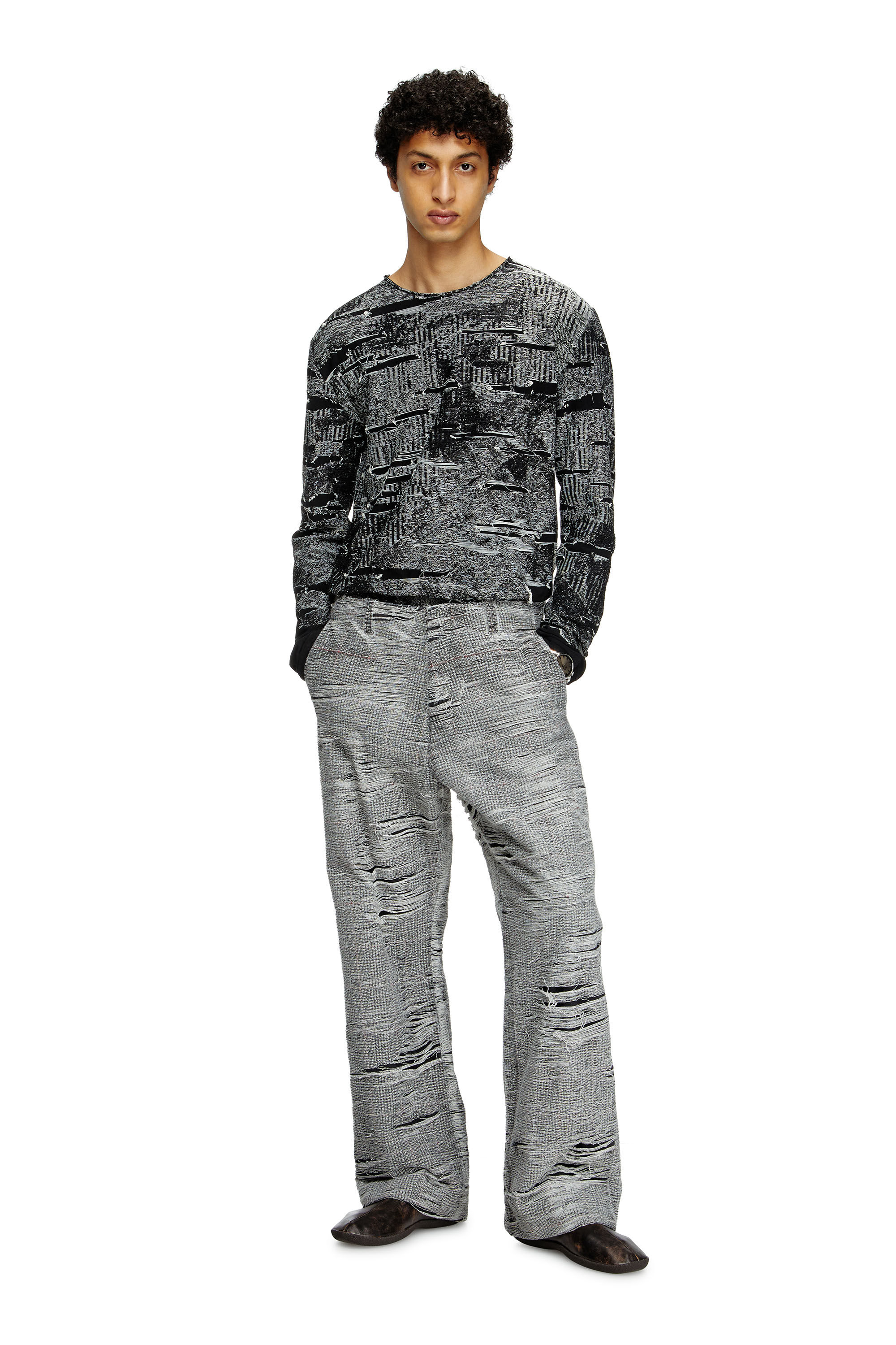 Diesel - K-CADMO, Man's Jumper with engineered distressing in Black - 1