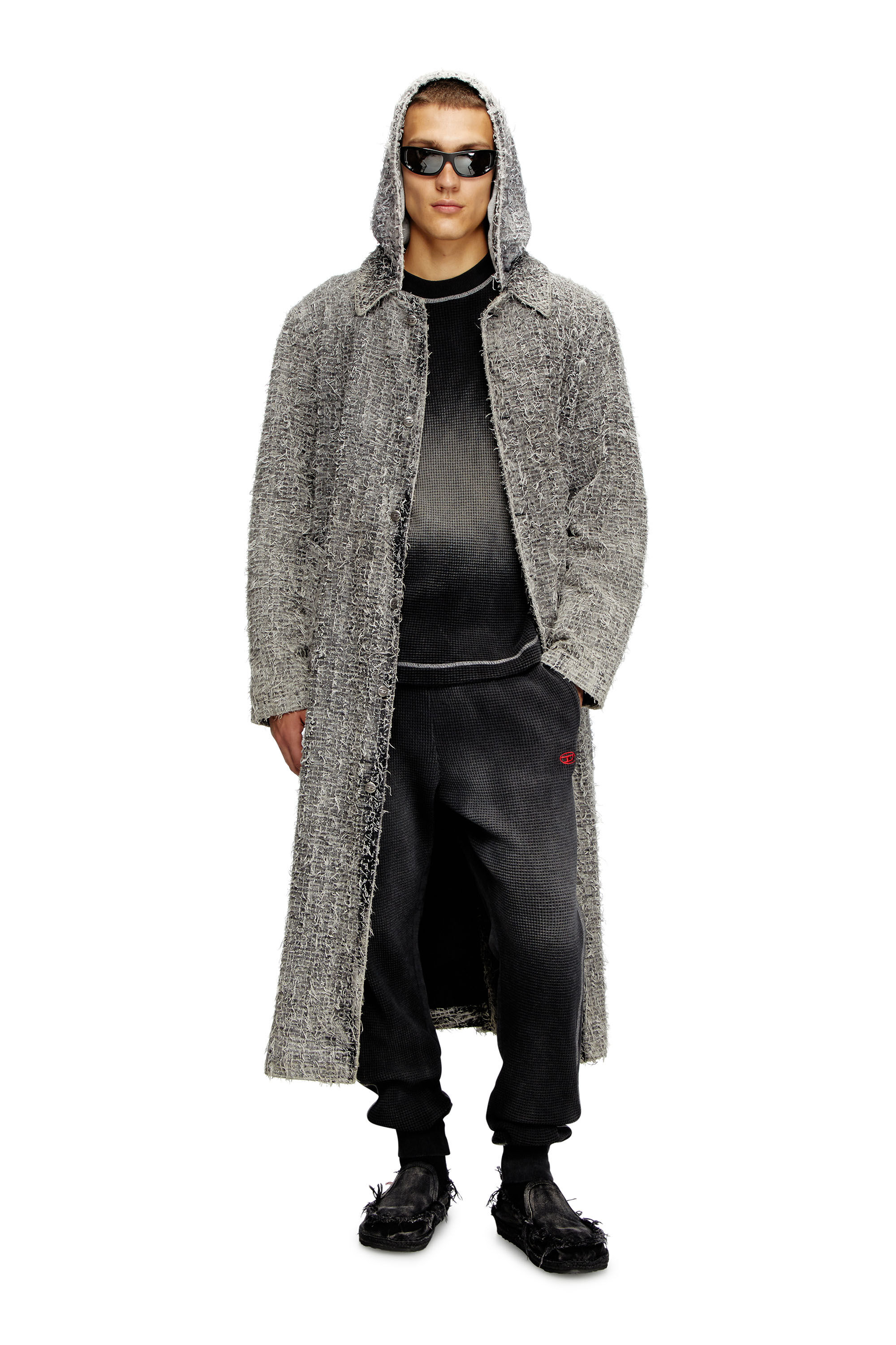 Diesel - S-WAFYCOL, Man's Waffle and jersey half-sleeve sweatshirt in Black - 1